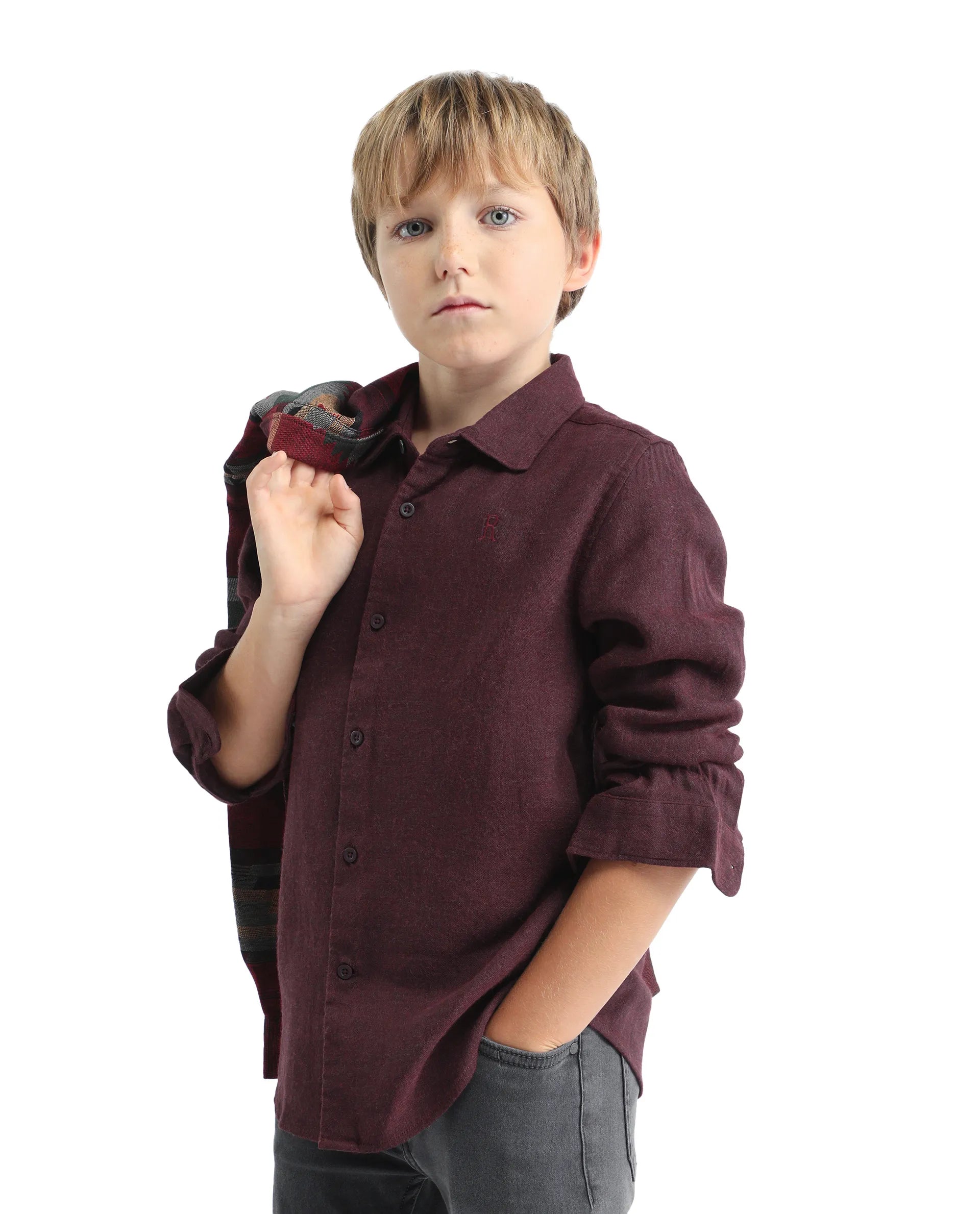 Rare Ones Kids Quen-S Red Cotton Blend Solid Button Closure Regular Fit Shirt