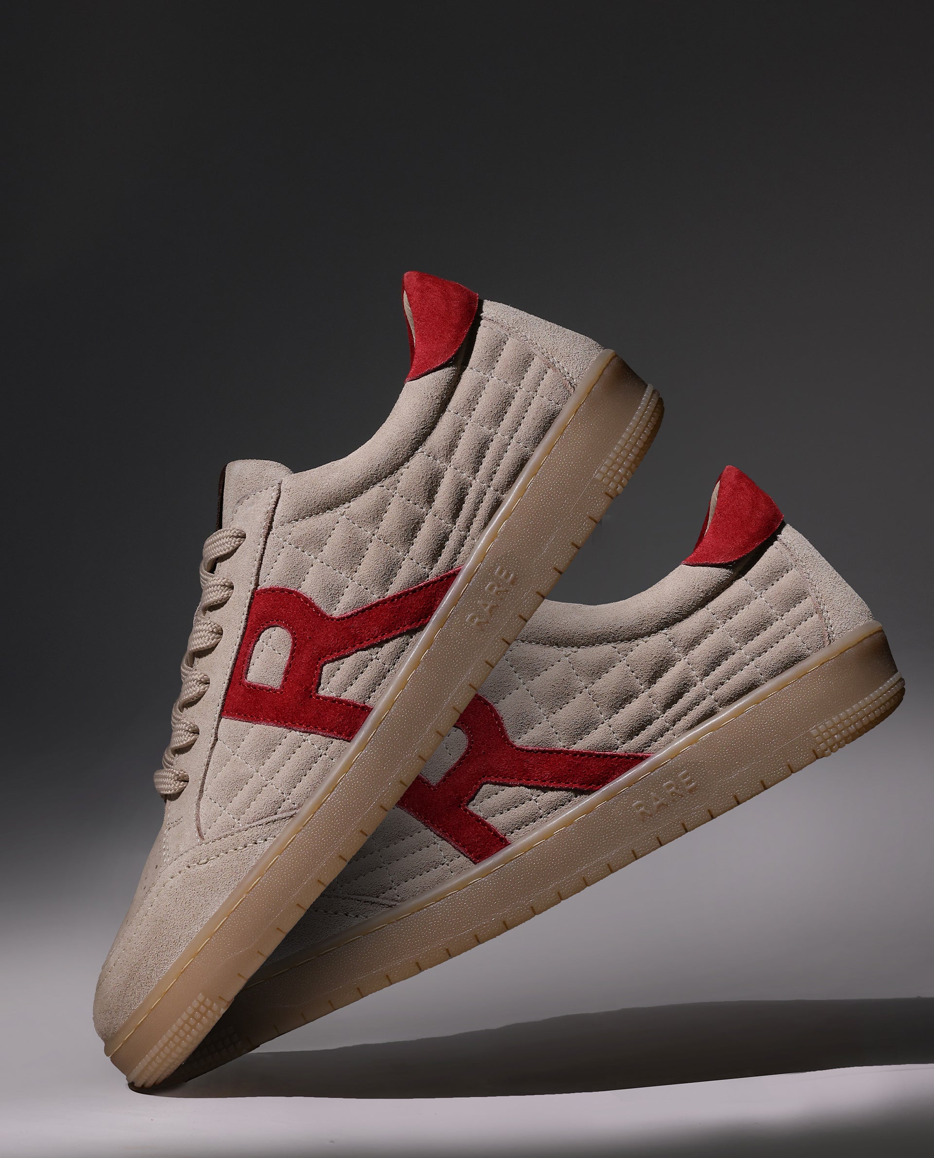 Rare Rabbit Men Quilt Beige Premium Suede Fabric Low-Top Lace Up Quilted Sneaker Shoes