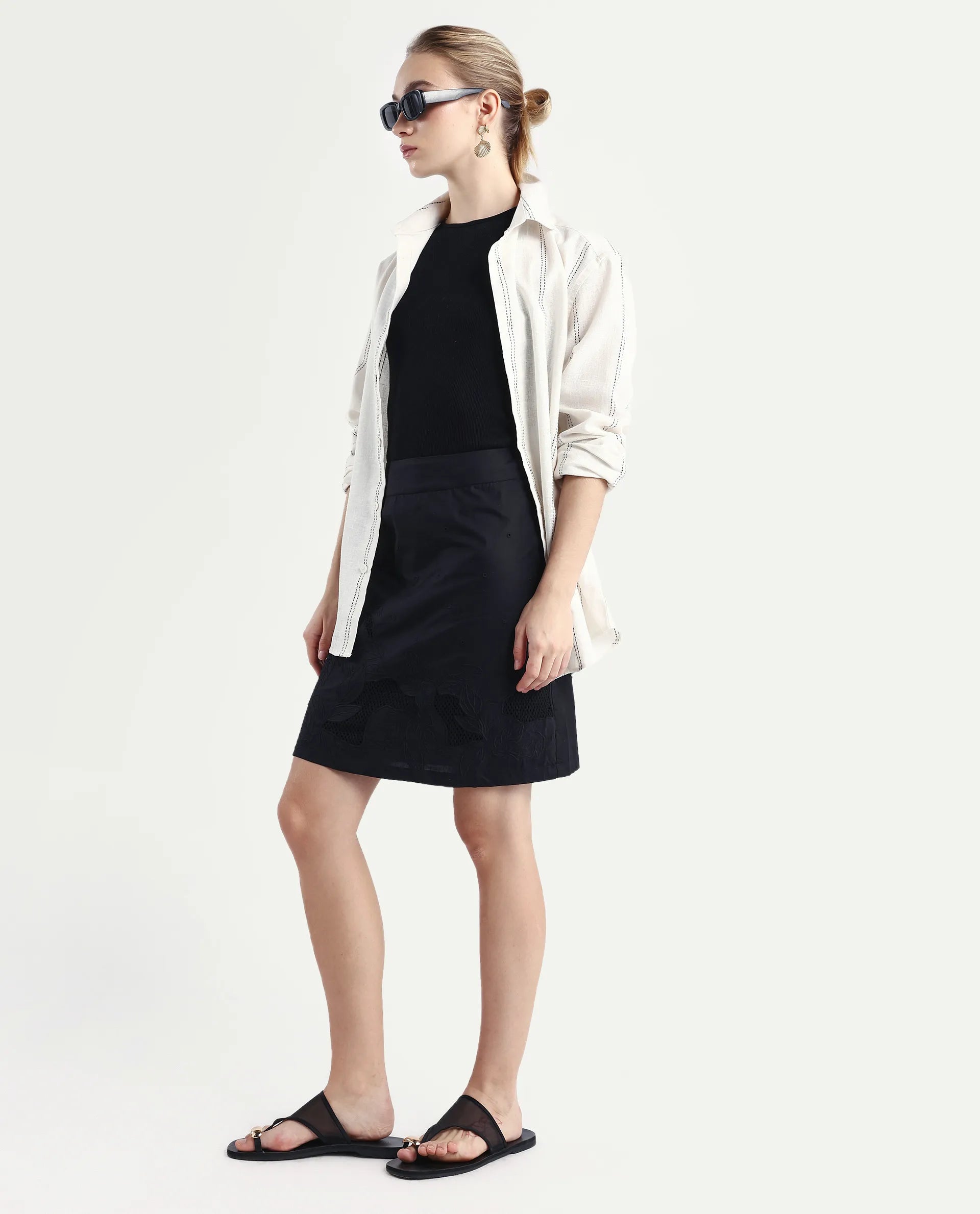 Rareism Women's Quitti B Light Multi Cotton Plain Mini Regular Fit Skirt