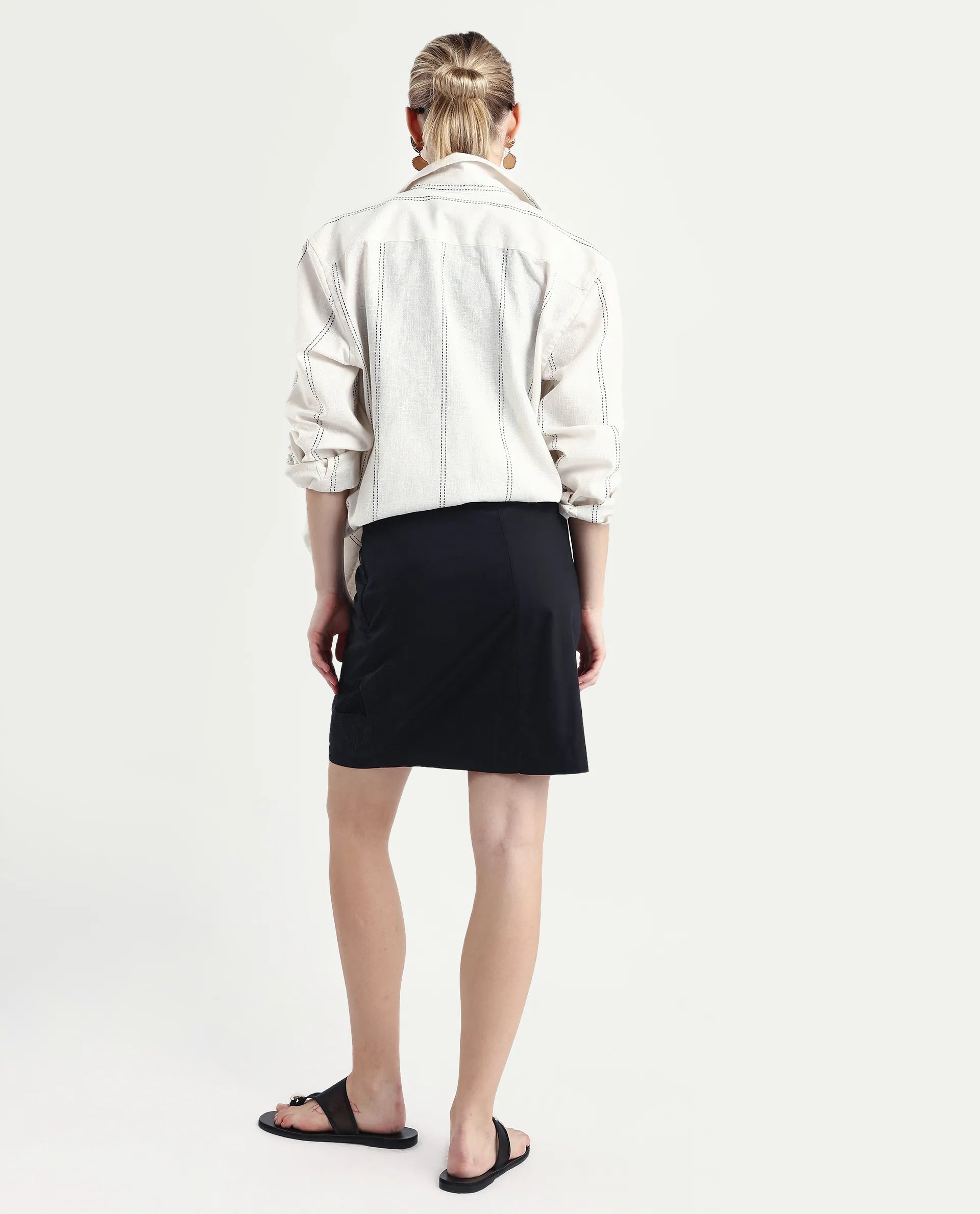 Rareism Women's Quitti B Light Multi Cotton Plain Mini Regular Fit Skirt