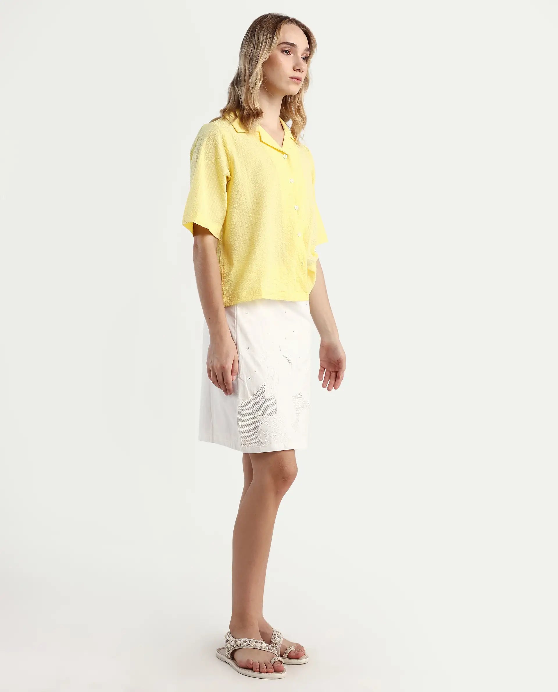 Rareism Women's Quitti B Light Multi Cotton Plain Mini Regular Fit Skirt