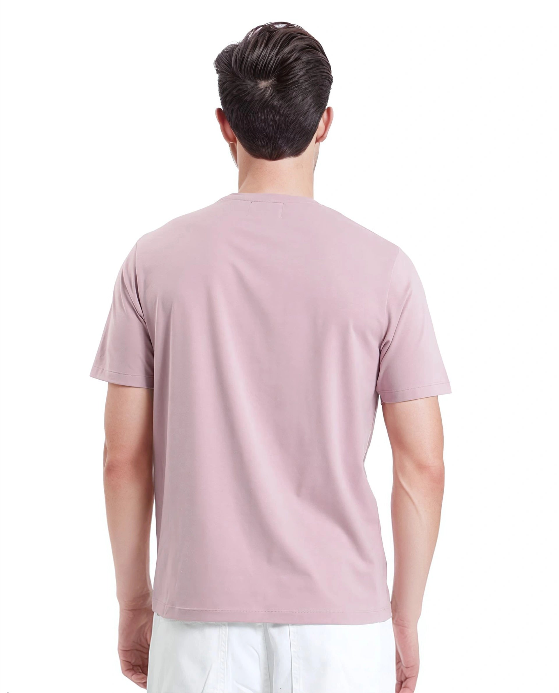 Rare Rabbit Men Quix Pastel Pink Cotton Blend Fabric Short Sleeve Crew Neck Hd Print T-Shirt