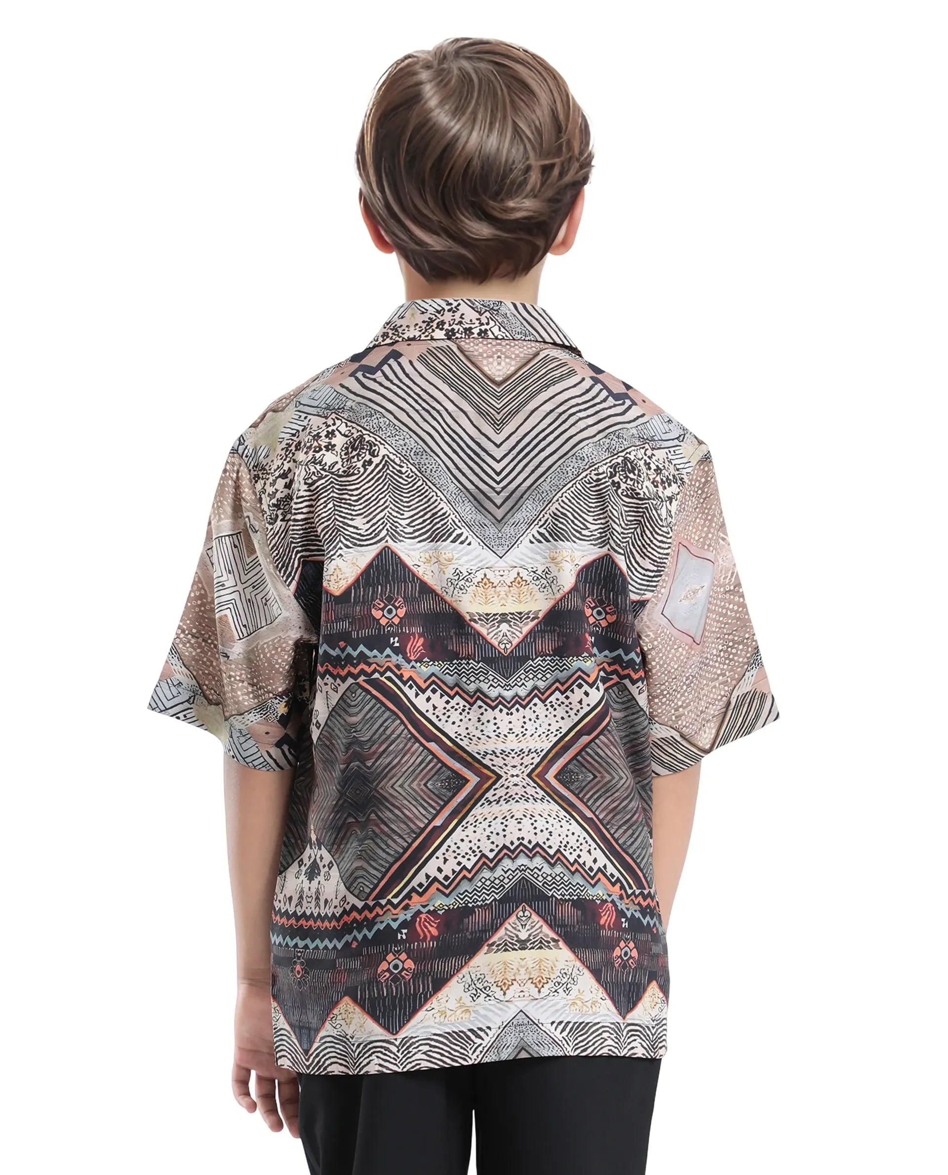 Rare Ones Kids Qun Black Viscose Printed Button Closure Regular Fit Shirt