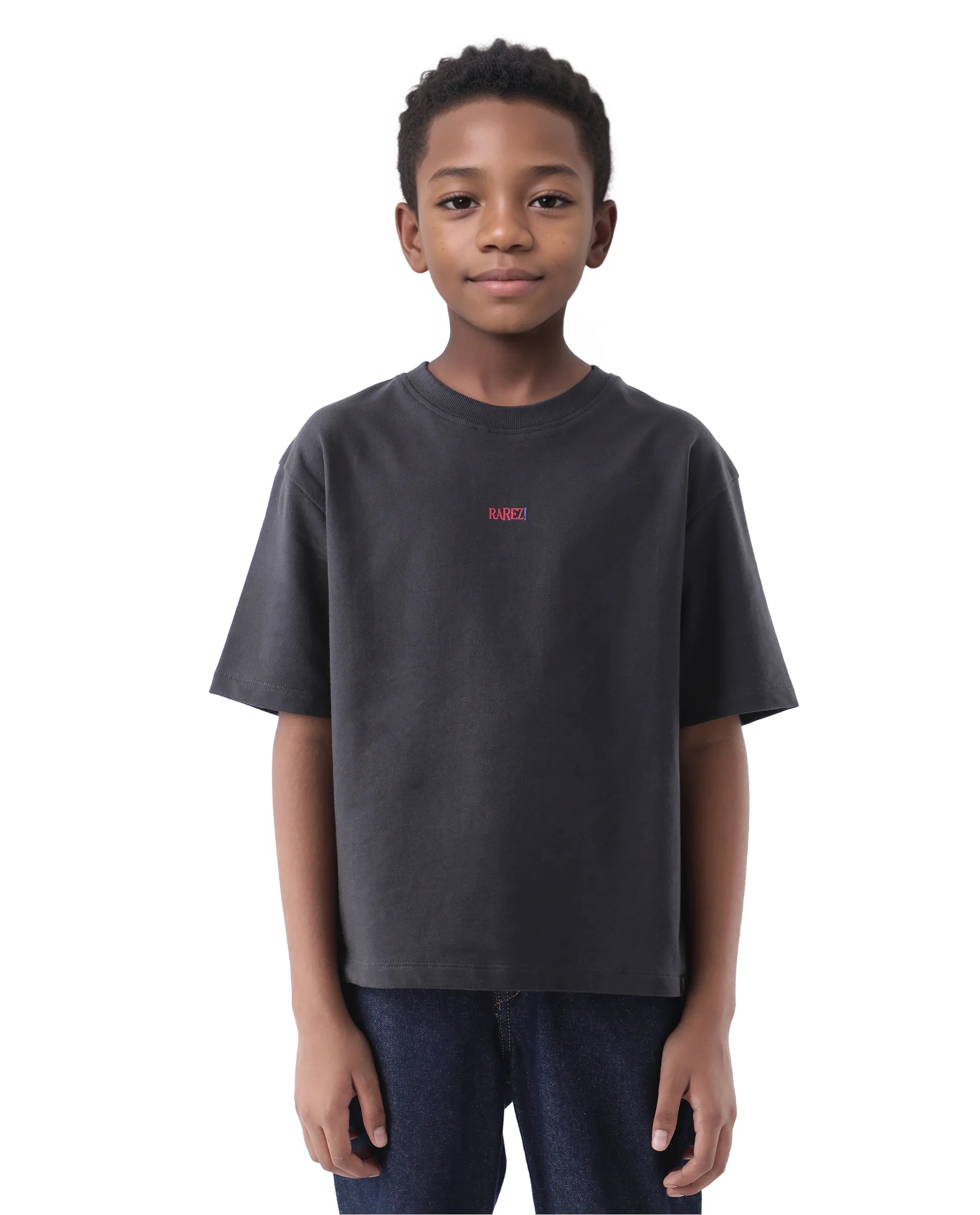 Rare Ones Kids Quote-K Black Cotton Short Sleeve Crew Neck Printed Boxy T-Shirt