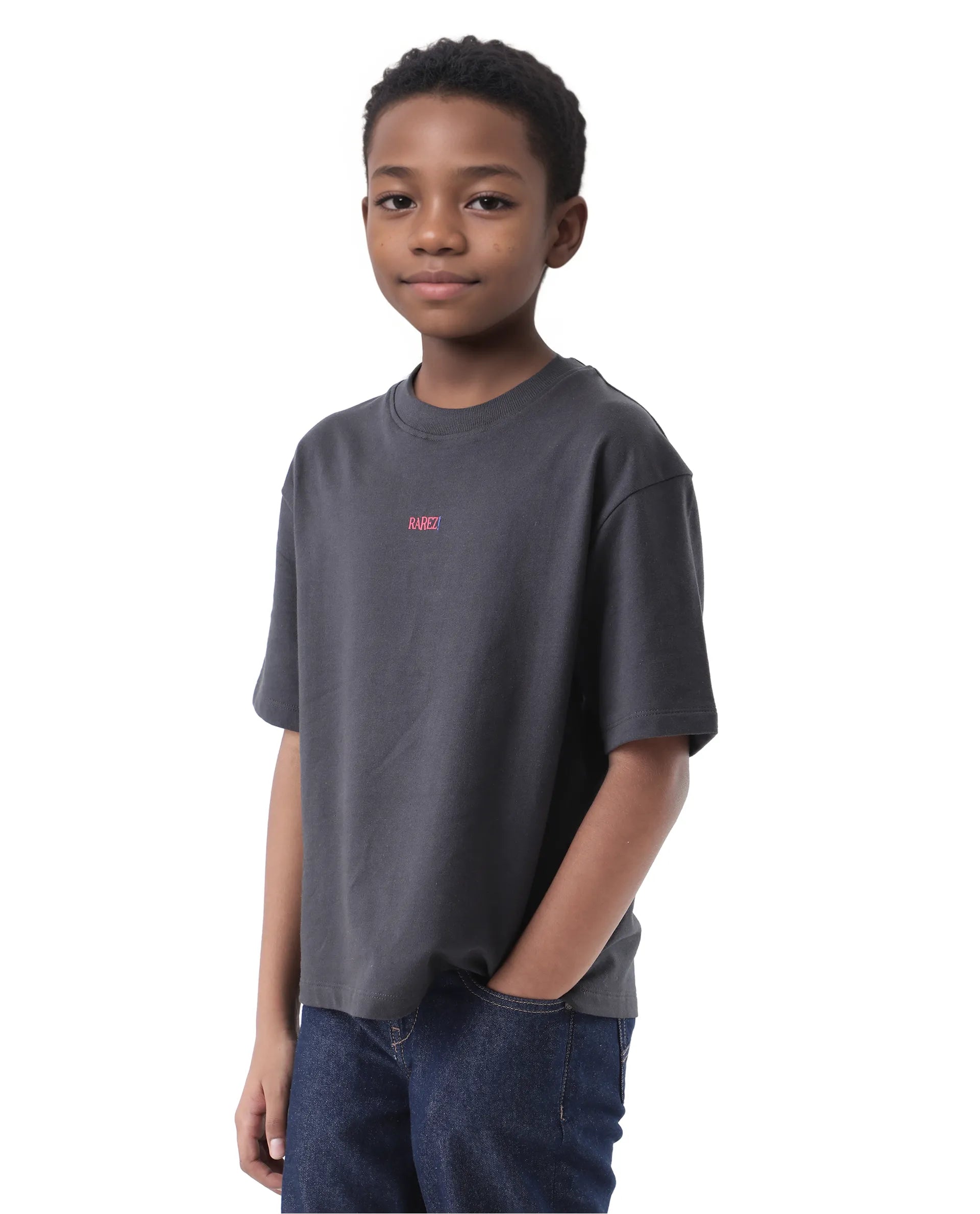 Rare Ones Kids Quote-K Black Cotton Short Sleeve Crew Neck Printed Boxy T-Shirt