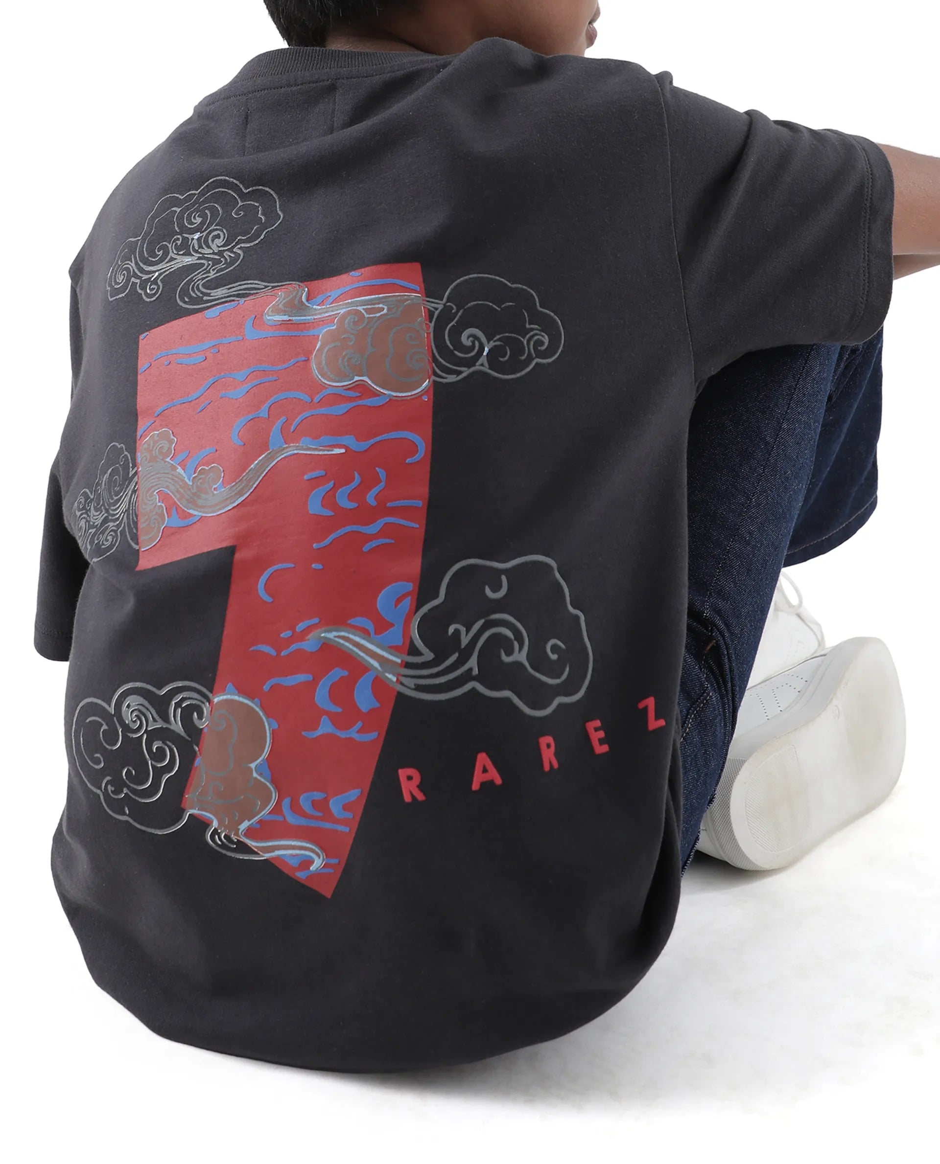 Rare Ones Kids Quote-K Black Cotton Short Sleeve Crew Neck Printed Boxy T-Shirt