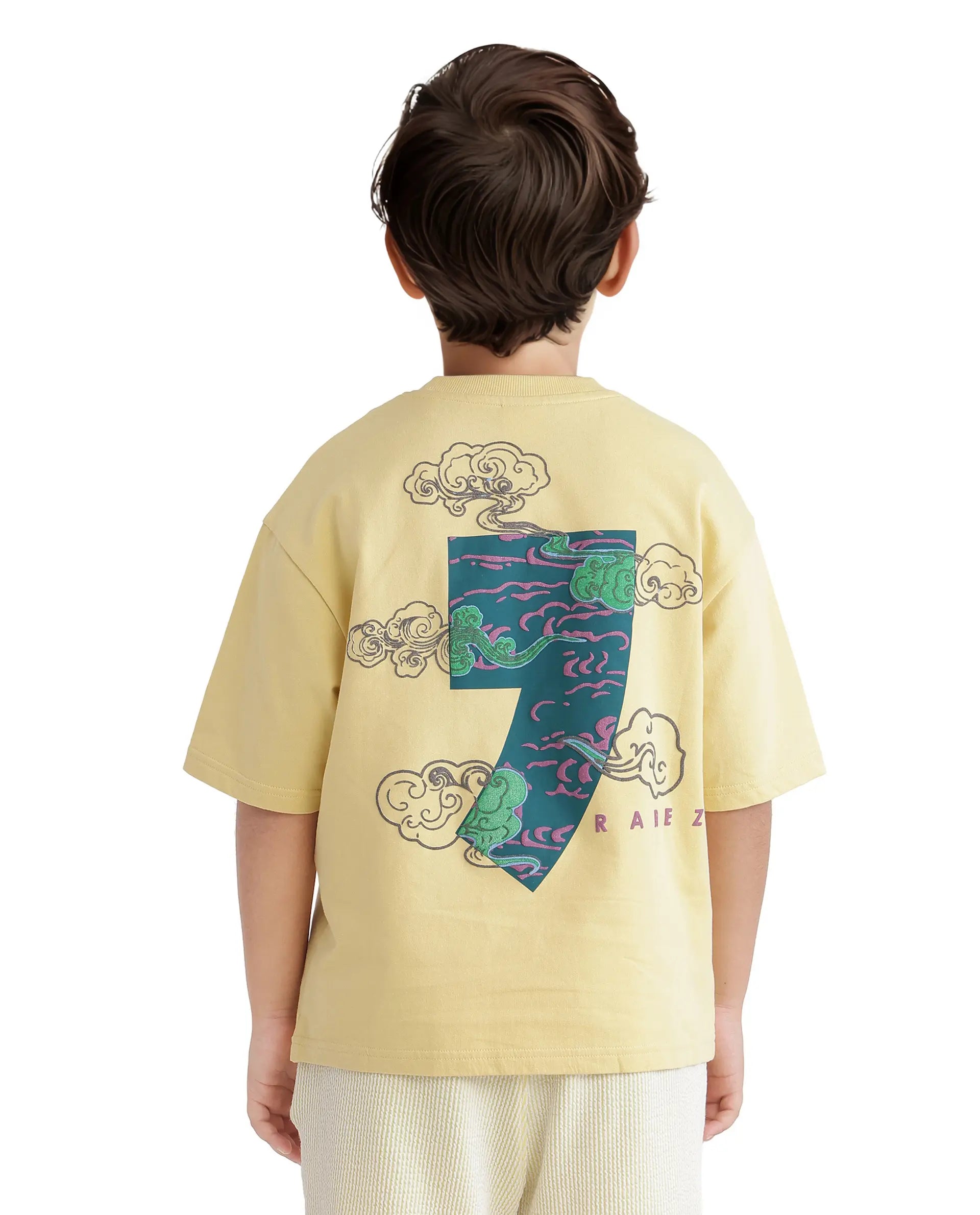 Rare Ones Kids Quote-K Yellow Cotton Short Sleeve Crew Neck Printed T-Shirt