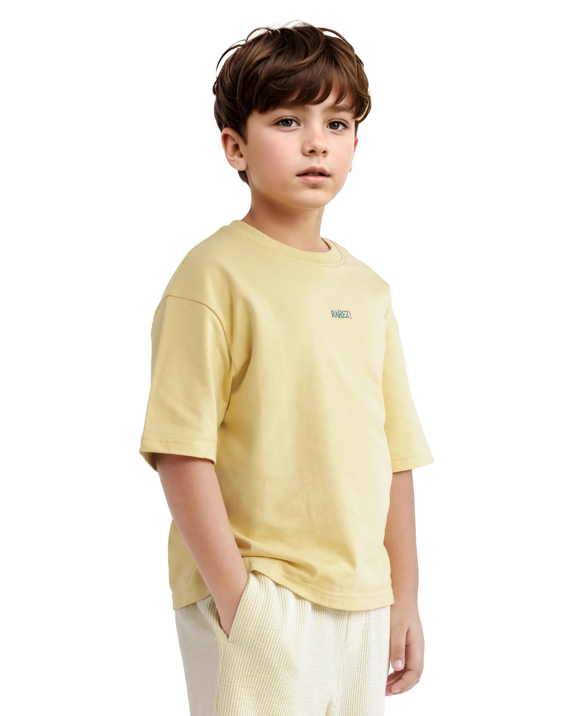 Rare Ones Kids Quote-K Yellow Cotton Short Sleeve Crew Neck Printed T-Shirt