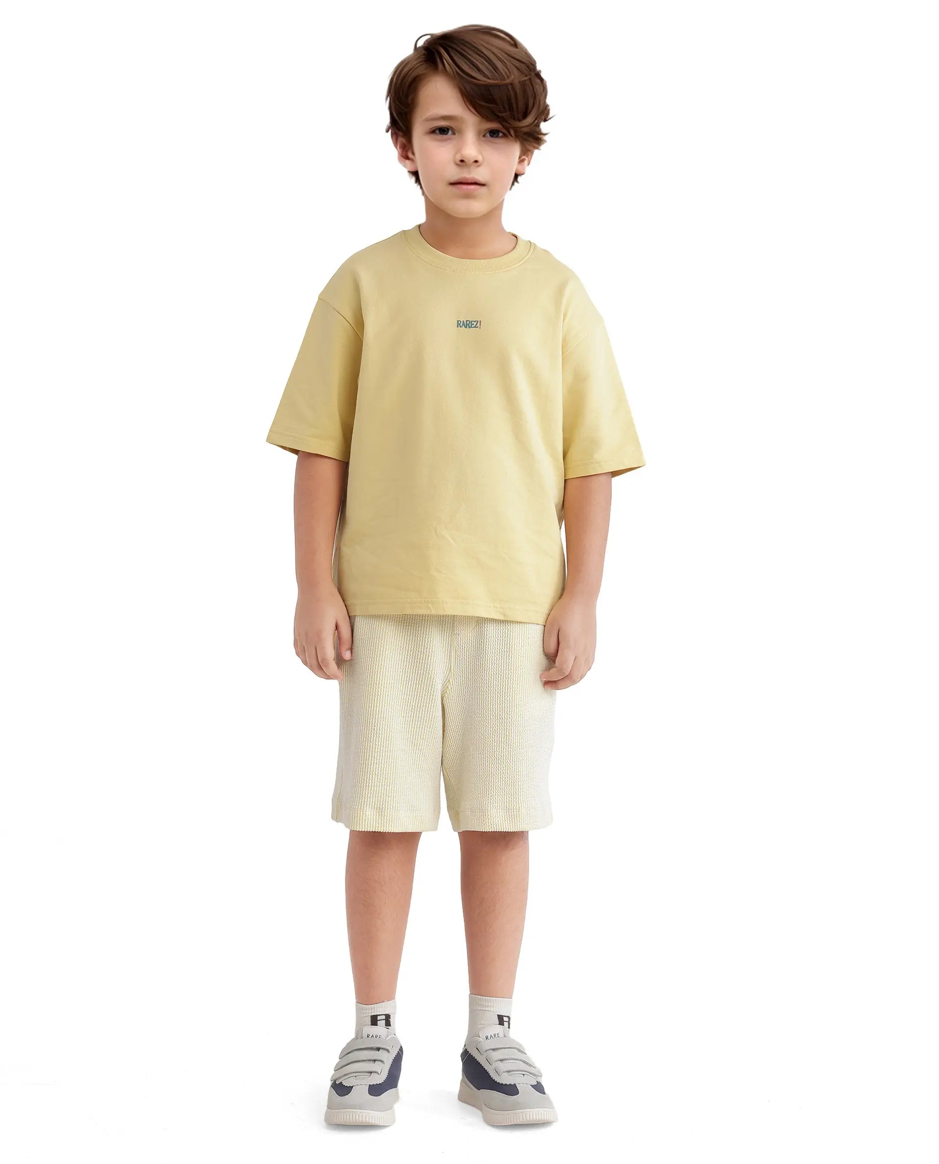 Rare Ones Kids Quote-K Yellow Cotton Short Sleeve Crew Neck Printed T-Shirt