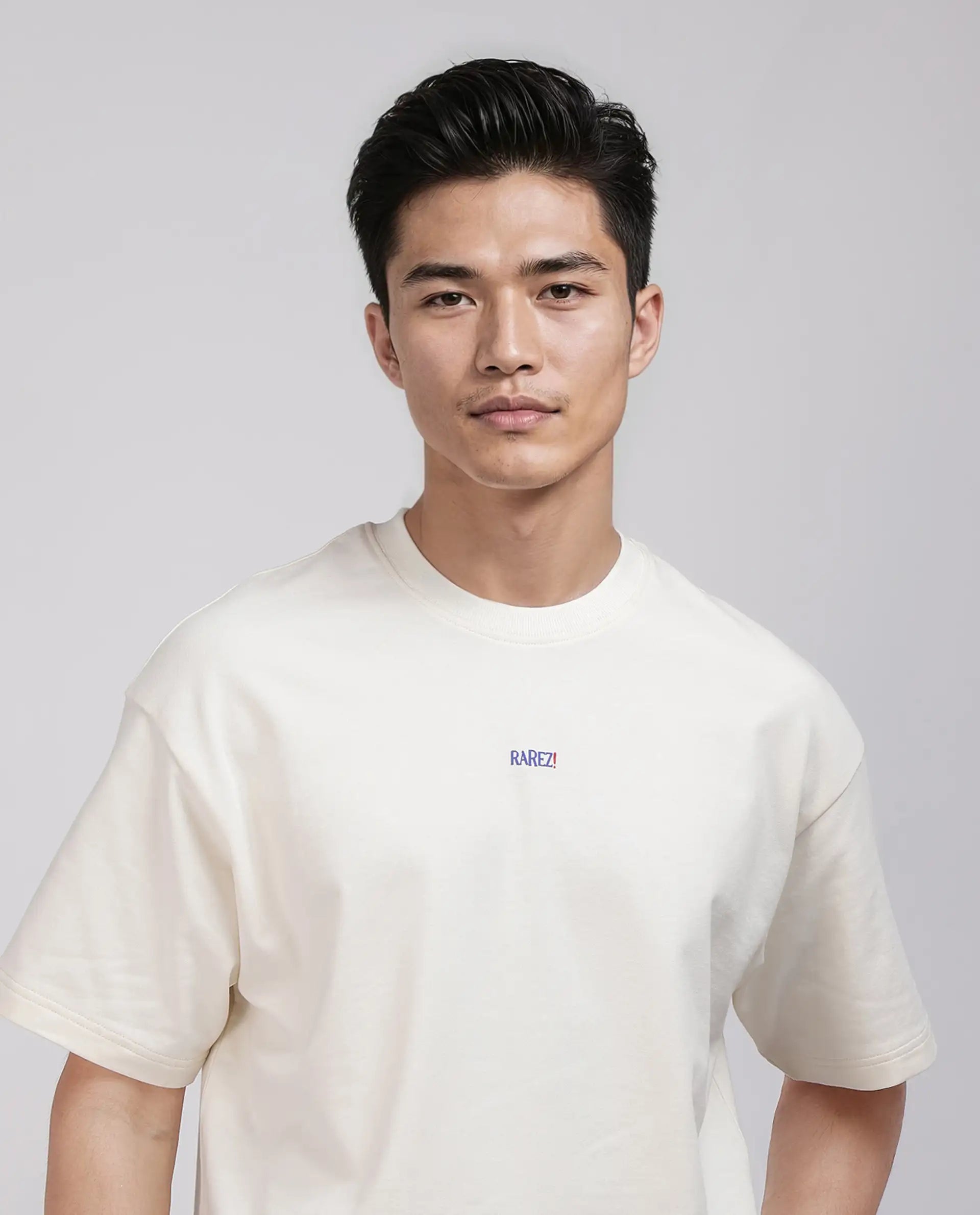 Rare Rabbit Men's Quote Off White Cotton Fabric Half Sleeve Crew Neck Oversized Fit Graphic Print T-Shirt