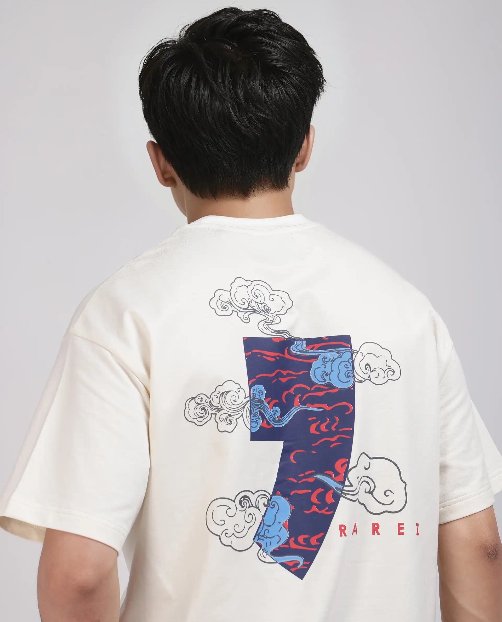 Rare Rabbit Men's Quote Off White Cotton Fabric Half Sleeve Crew Neck Oversized Fit Graphic Print T-Shirt