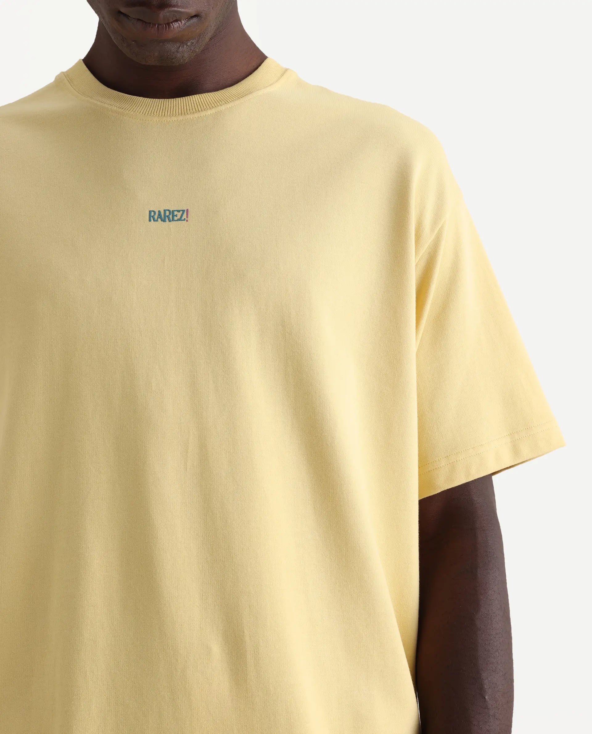 Rare Rabbit Men's Quote Yellow Cotton Graphic Print Oversized Fit Half Sleeve Crew Neck T-Shirt