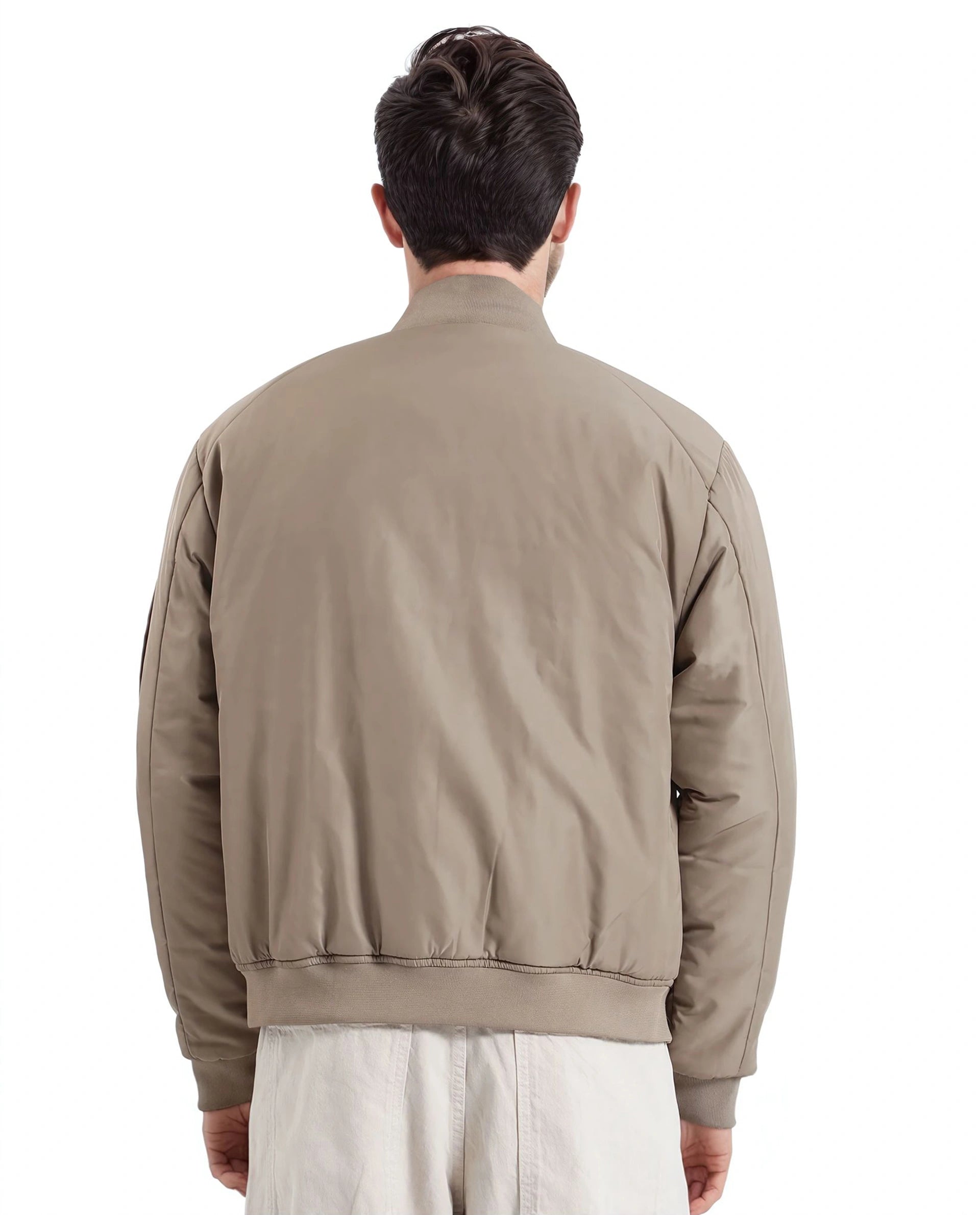 Rare Rabbit Men Quoto Brown  Polyester Fabric Full Sleeve Ribbed Collar and Cuff Solid Bomber Jacket