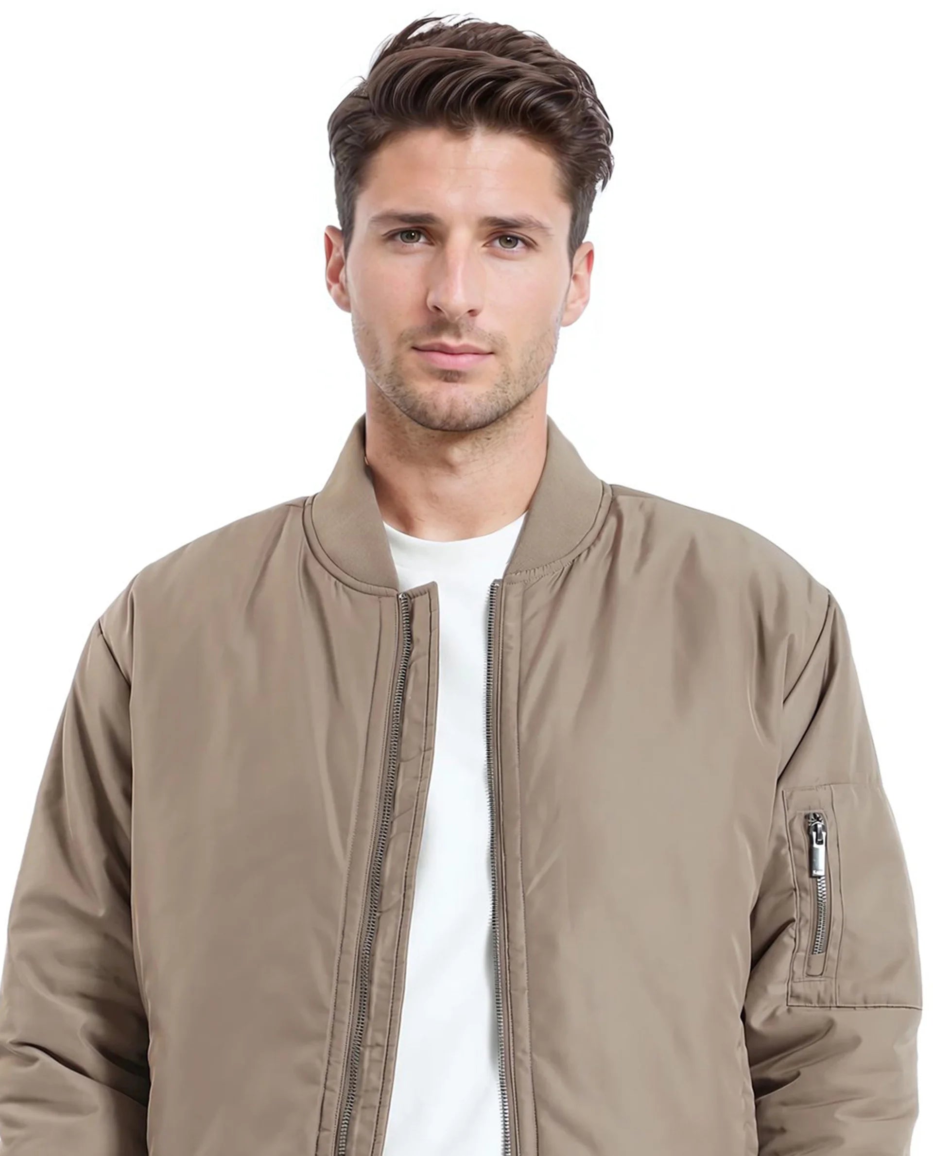 Rare Rabbit Men Quoto Brown  Polyester Fabric Full Sleeve Ribbed Collar and Cuff Solid Bomber Jacket