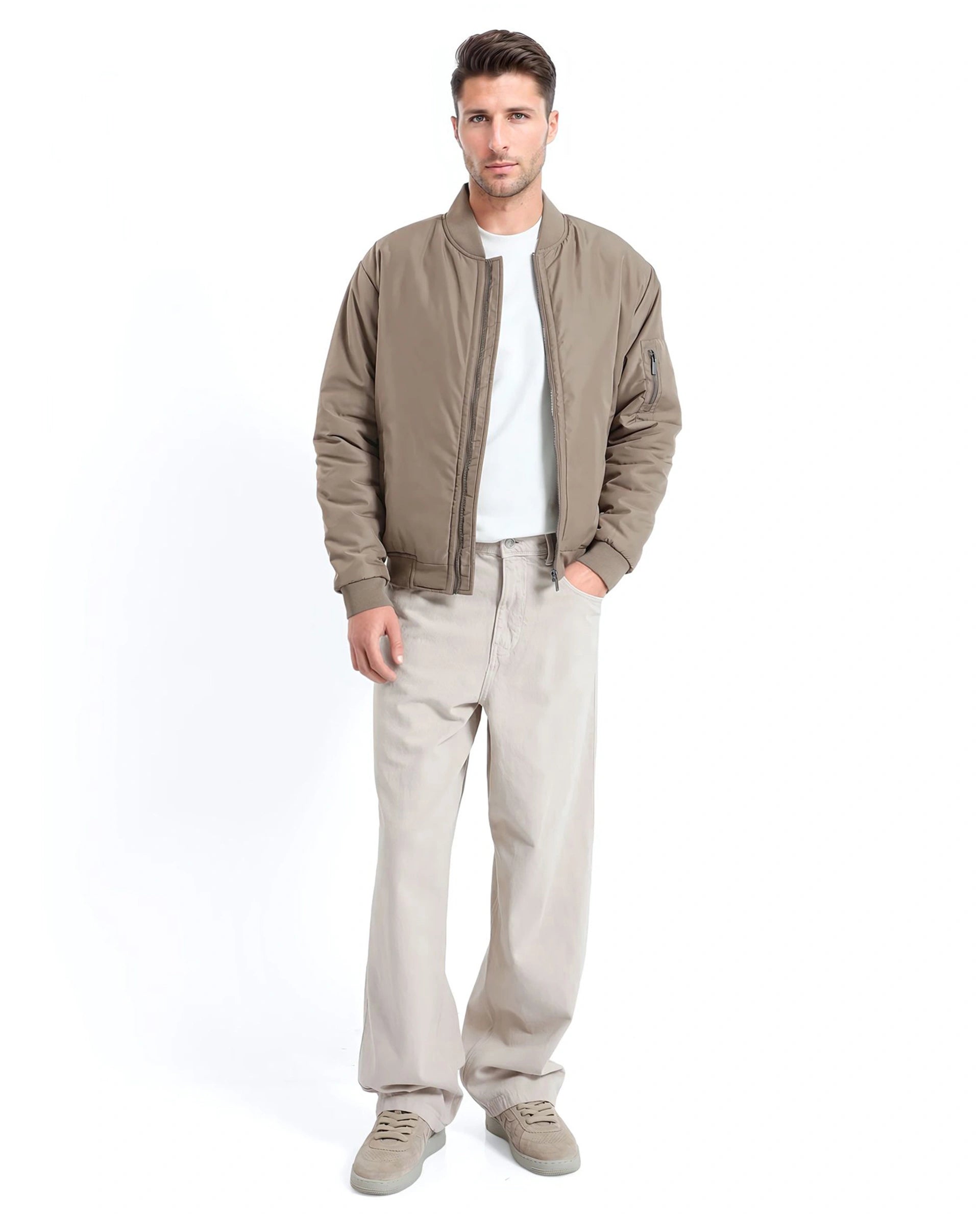 Rare Rabbit Men Quoto Brown  Polyester Fabric Full Sleeve Ribbed Collar and Cuff Solid Bomber Jacket