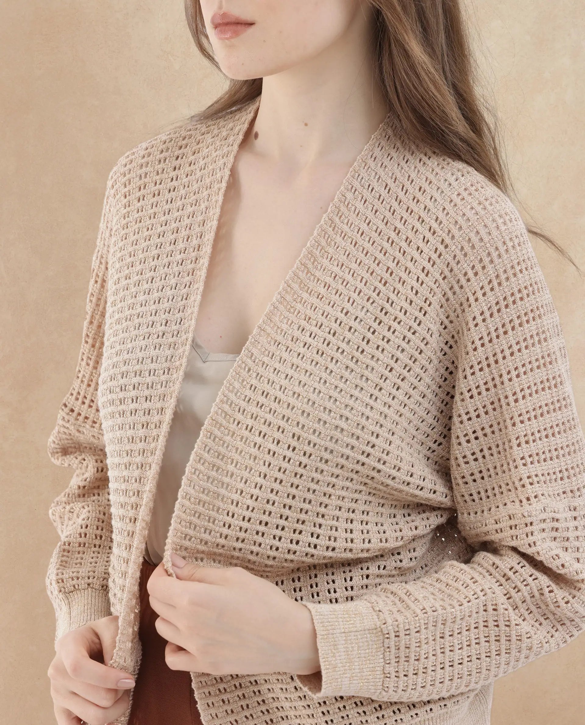 Rareism Women's Roba Gold Cotton Plain Relaxed Fit Shrug