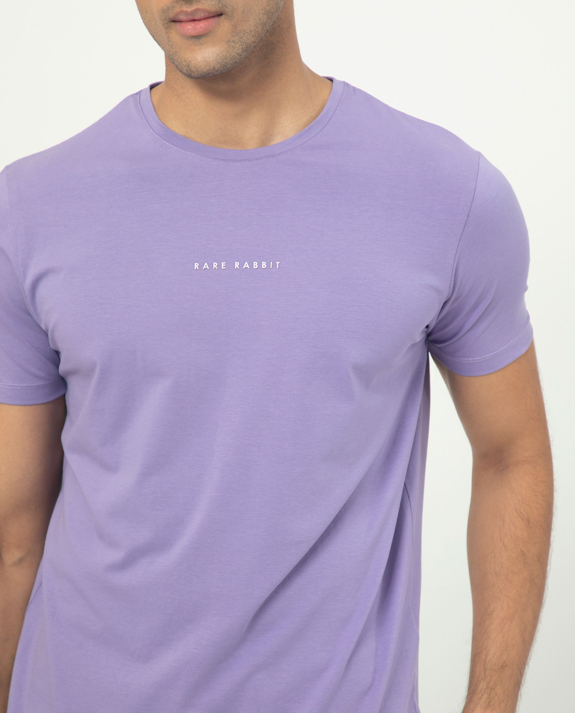 Rare Rabbit Men's Rabbit-5 Purple Crew Neck HD Print Branding Half Sleeves Regular Fit T-Shirt