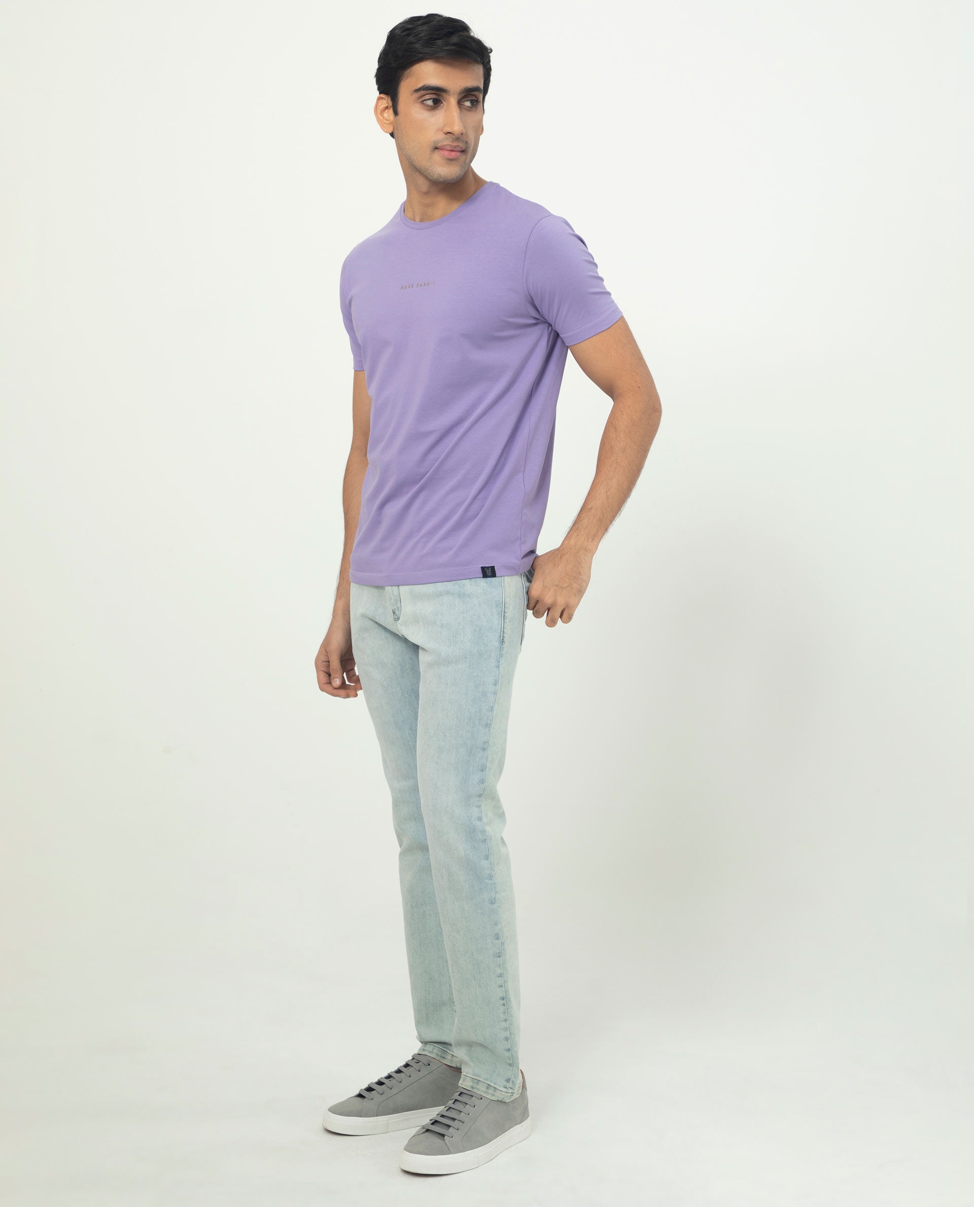 Rare Rabbit Men's Rabbit-5 Purple Crew Neck HD Print Branding Half Sleeves Regular Fit T-Shirt