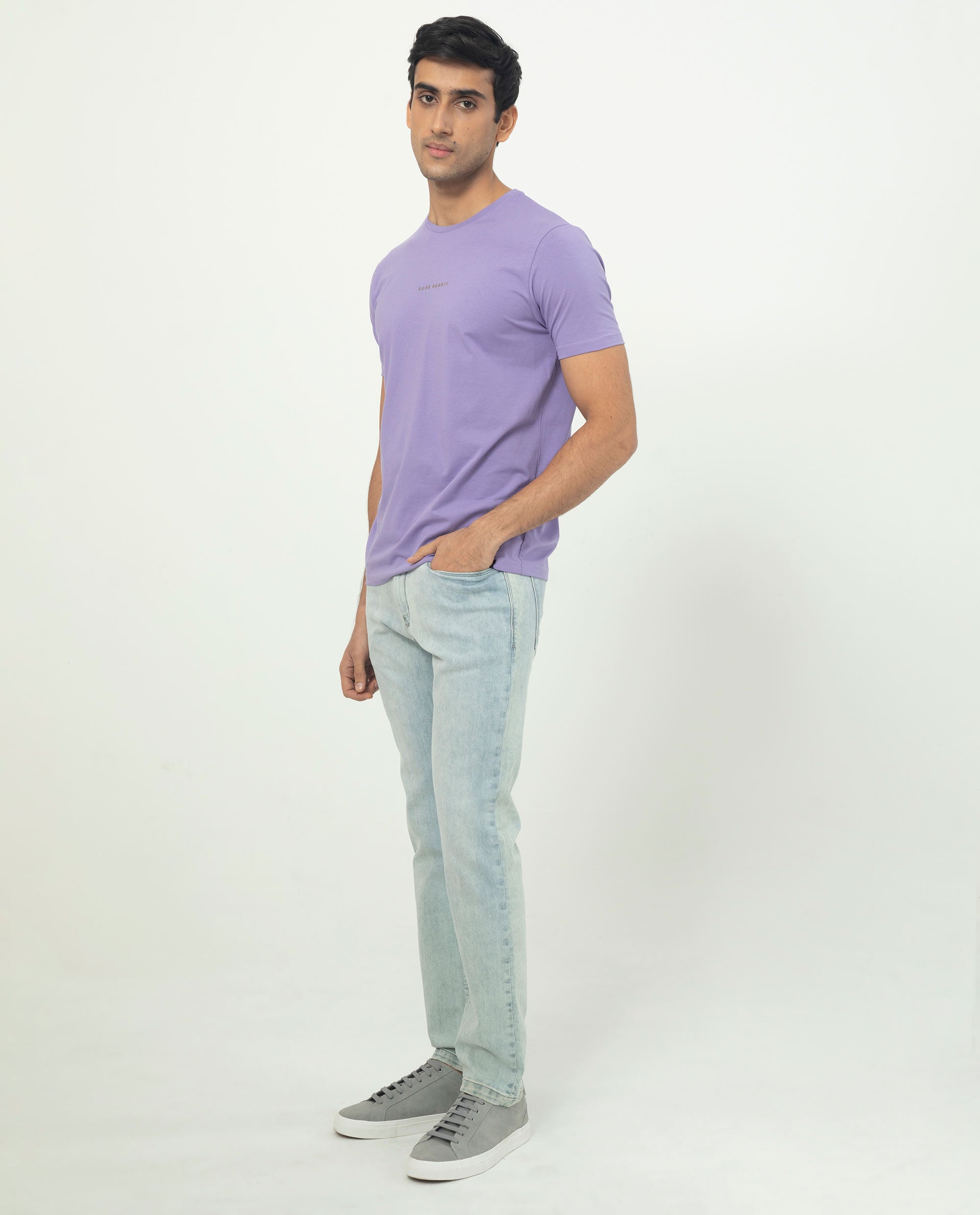 Rare Rabbit Men's Rabbit-5 Purple Crew Neck HD Print Branding Half Sleeves Regular Fit T-Shirt