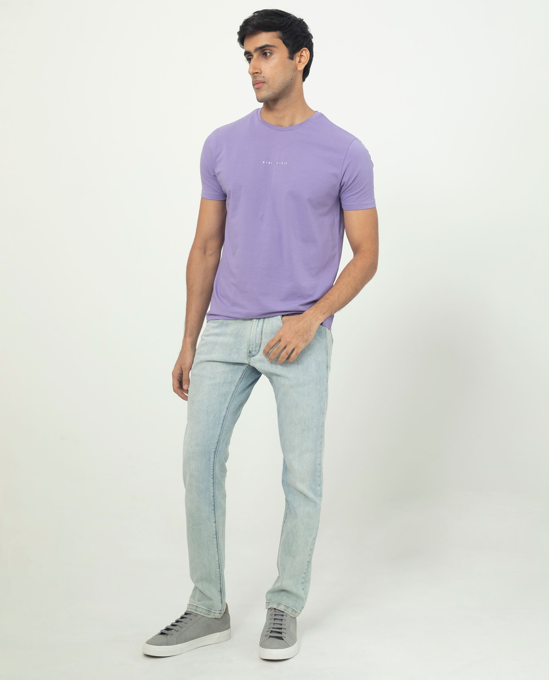 Rare Rabbit Men's Rabbit-5 Purple Crew Neck HD Print Branding Half Sleeves Regular Fit T-Shirt