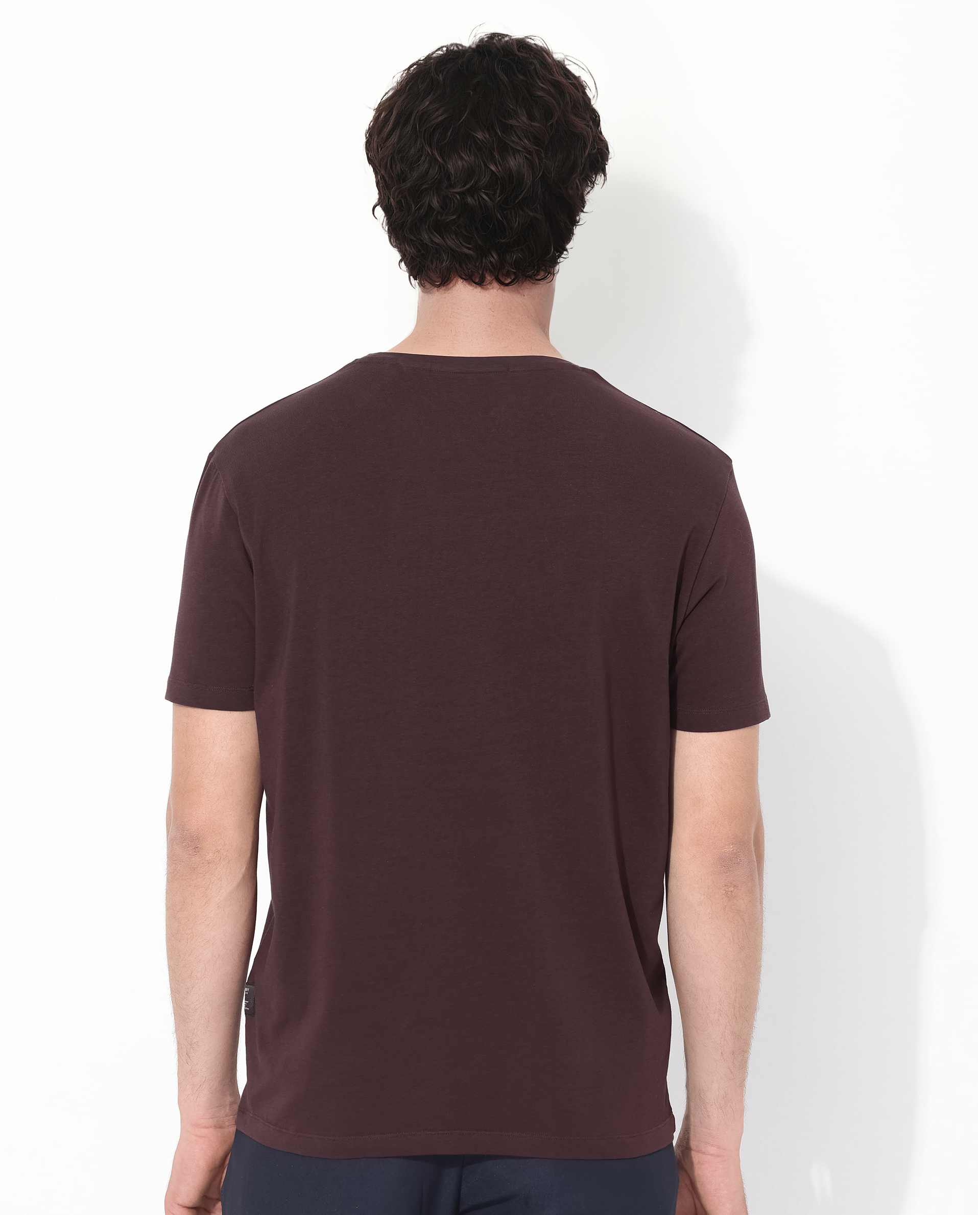 Rare Rabbit Men's Rabbit-Inf Maroon Cotton Fabric Short Sleeves Crew Neck Regular Fit Plain T-Shirt