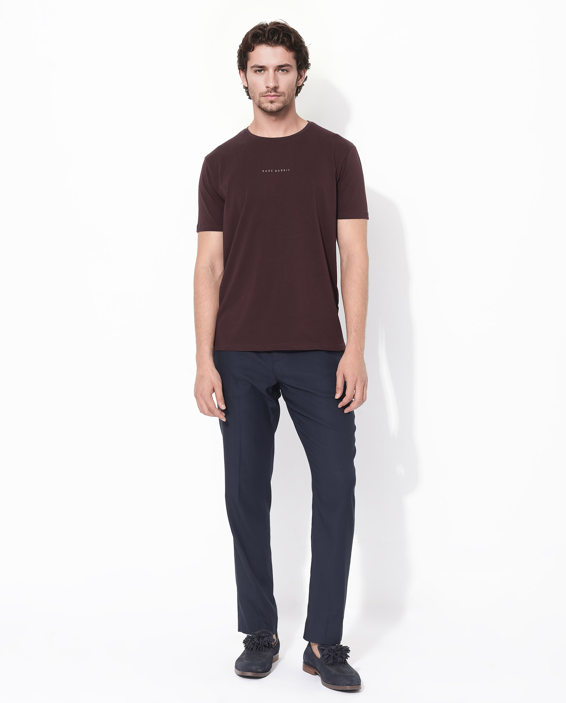 Rare Rabbit Men's Rabbit-Inf Maroon Cotton Fabric Short Sleeves Crew Neck Regular Fit Plain T-Shirt