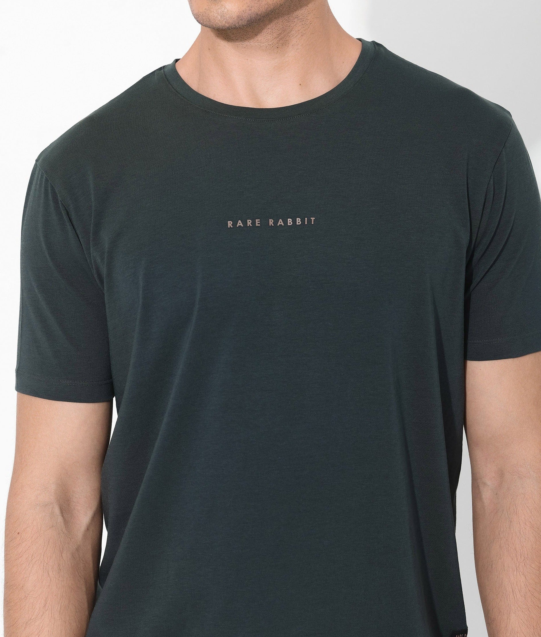 Rare Rabbit Men's Rabbit-Inf Dark Green Cotton Fabric Short Sleeves Crew Neck Regular Fit Plain T-Shirt