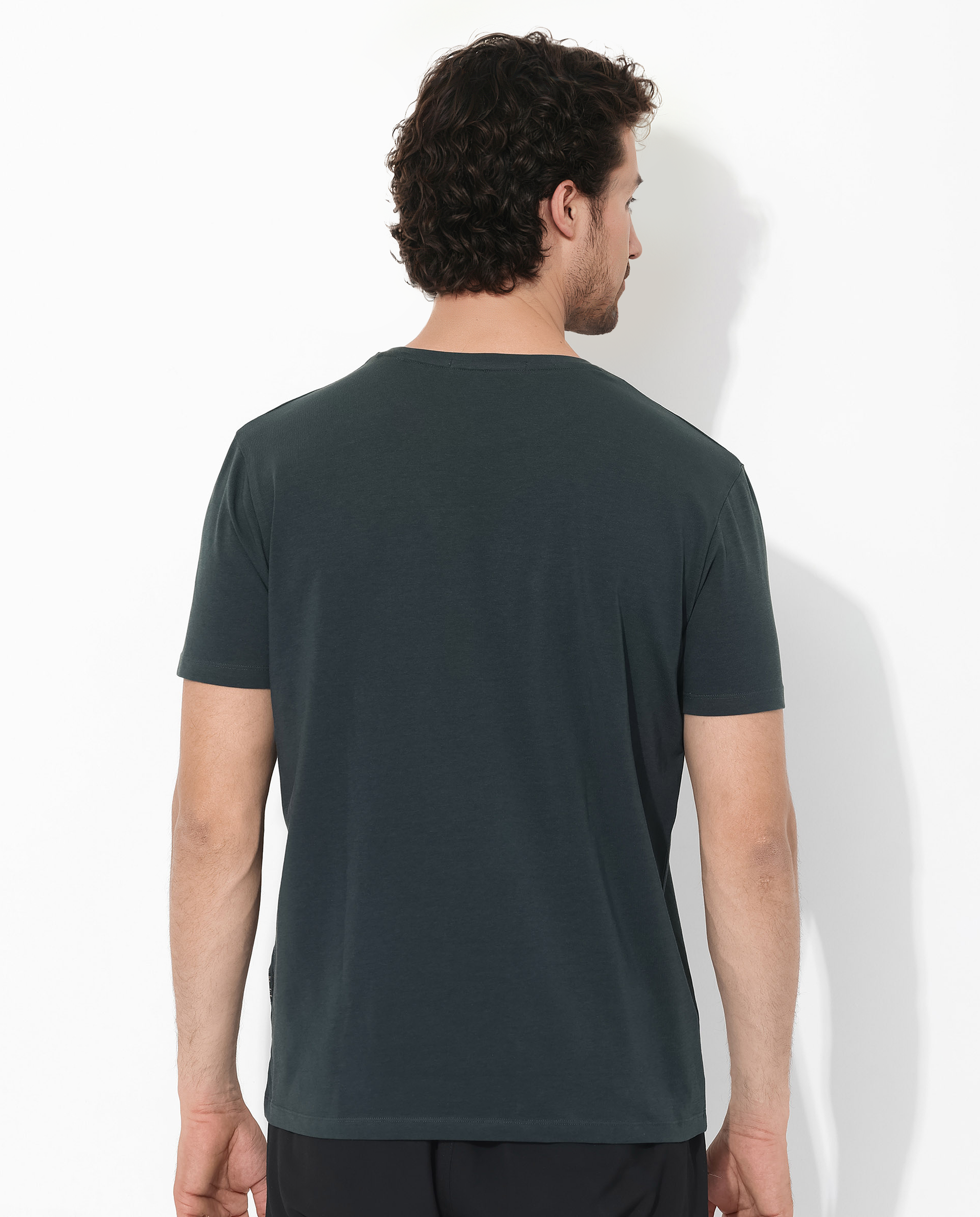 Rare Rabbit Men's Rabbit-Inf Dark Green Cotton Fabric Short Sleeves Crew Neck Regular Fit Plain T-Shirt