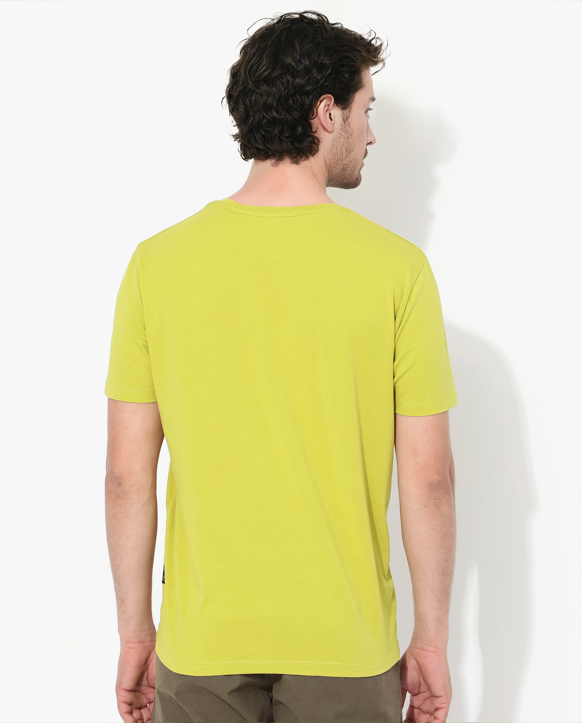 Rare Rabbit Men's Rabbit-Inf Flouroscent Green Cotton Fabric Short Sleeves Crew Neck Regular Fit Plain T-Shirt