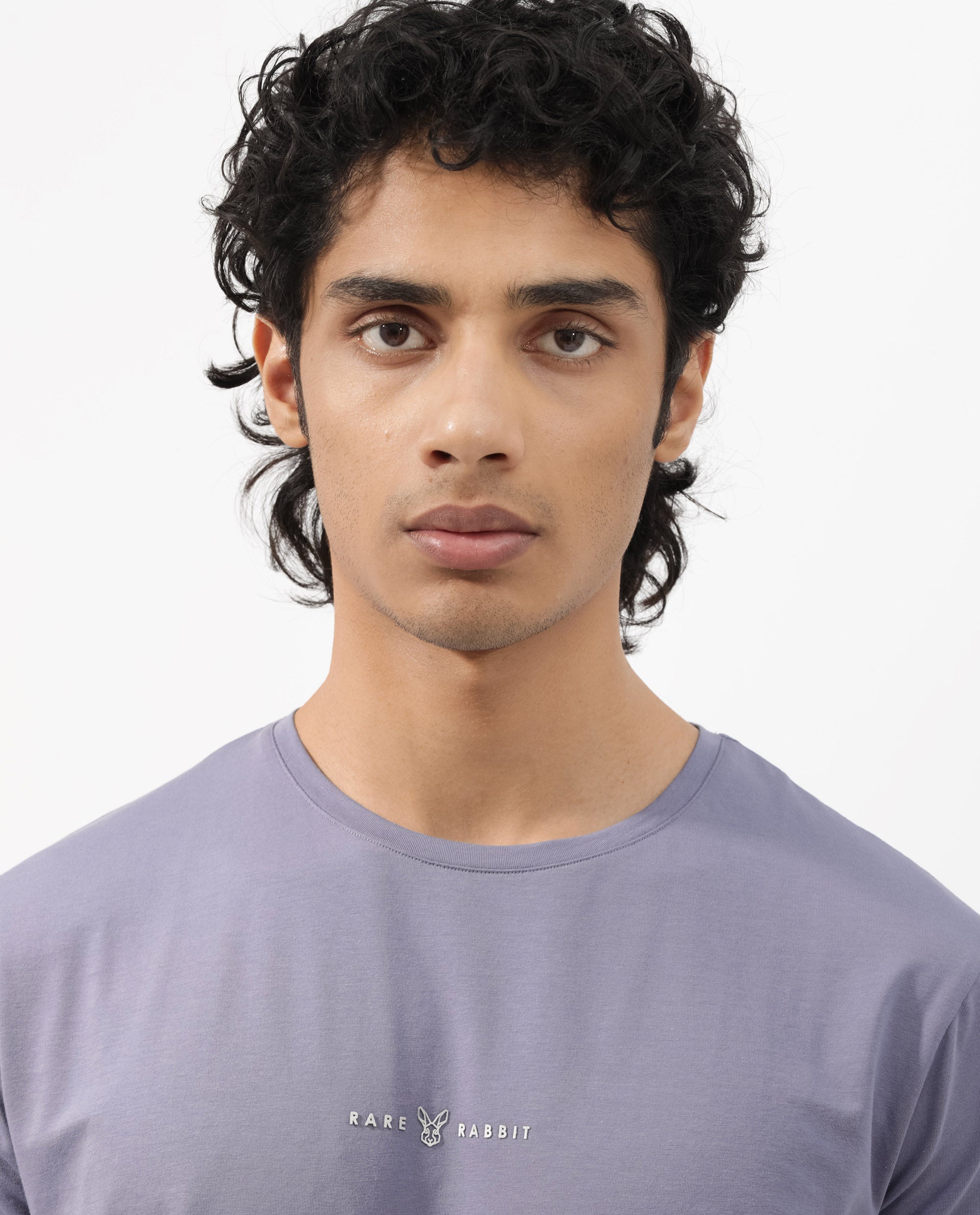 Rare Rabbit Mens Rabbit-Z Dusky Purple Cotton Blend Fabric Short Sleeve Plain T-Shirt