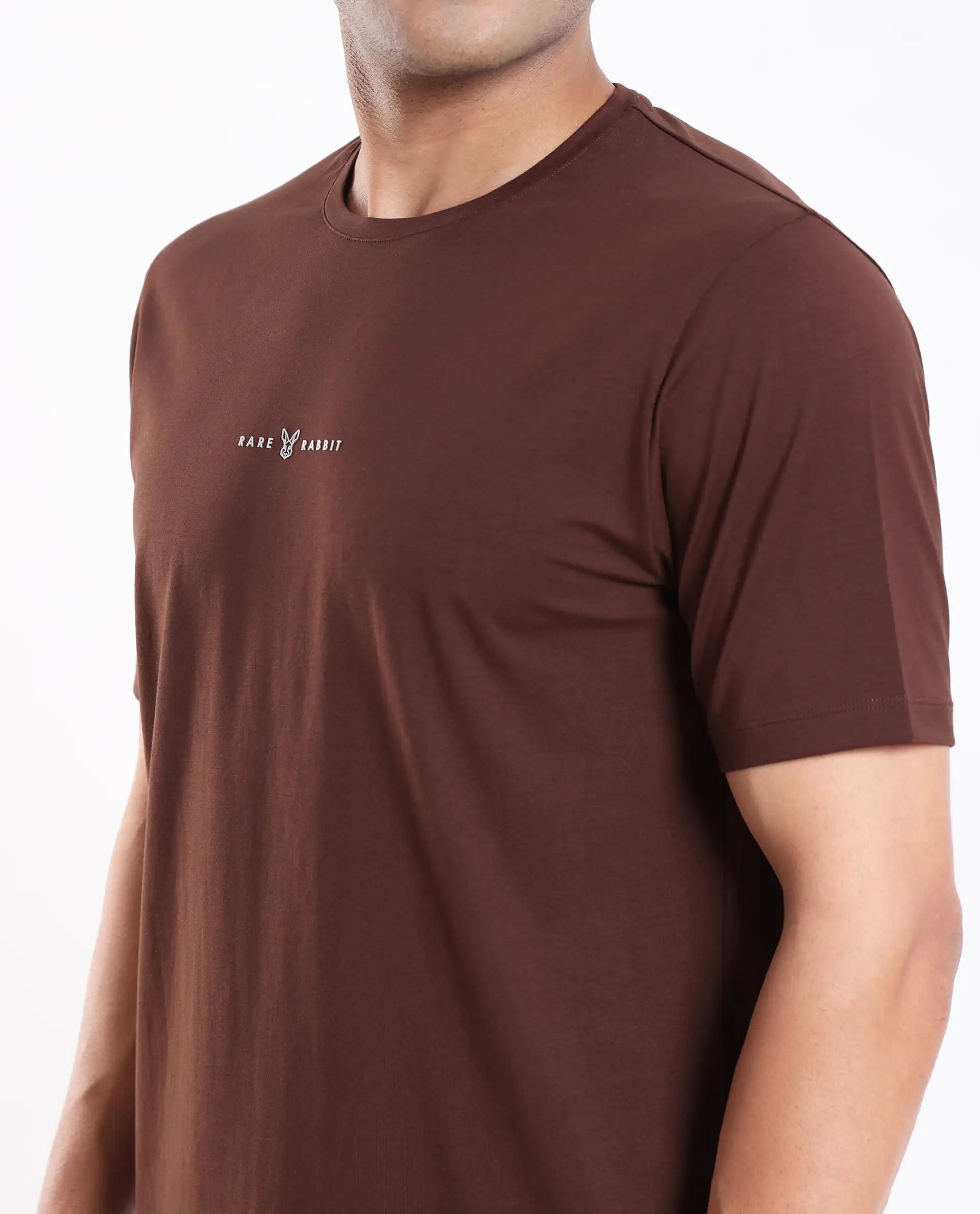 Rare Rabbit Men's Rabbit-25 Dark Brown Cotton Blend Graphic Print Regular Fit Half Sleeve Crew Neck T-Shirt