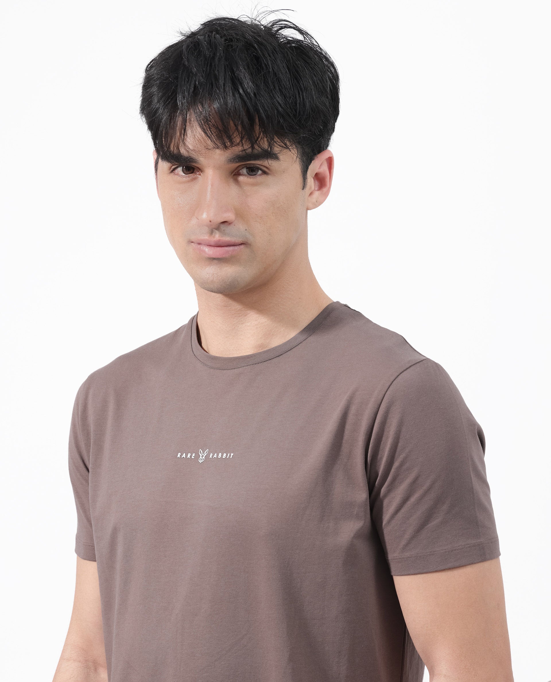 Rare Rabbit Mens Rabbit-Z Brown Short Sleeve Solid Graphic Print T-Shirt