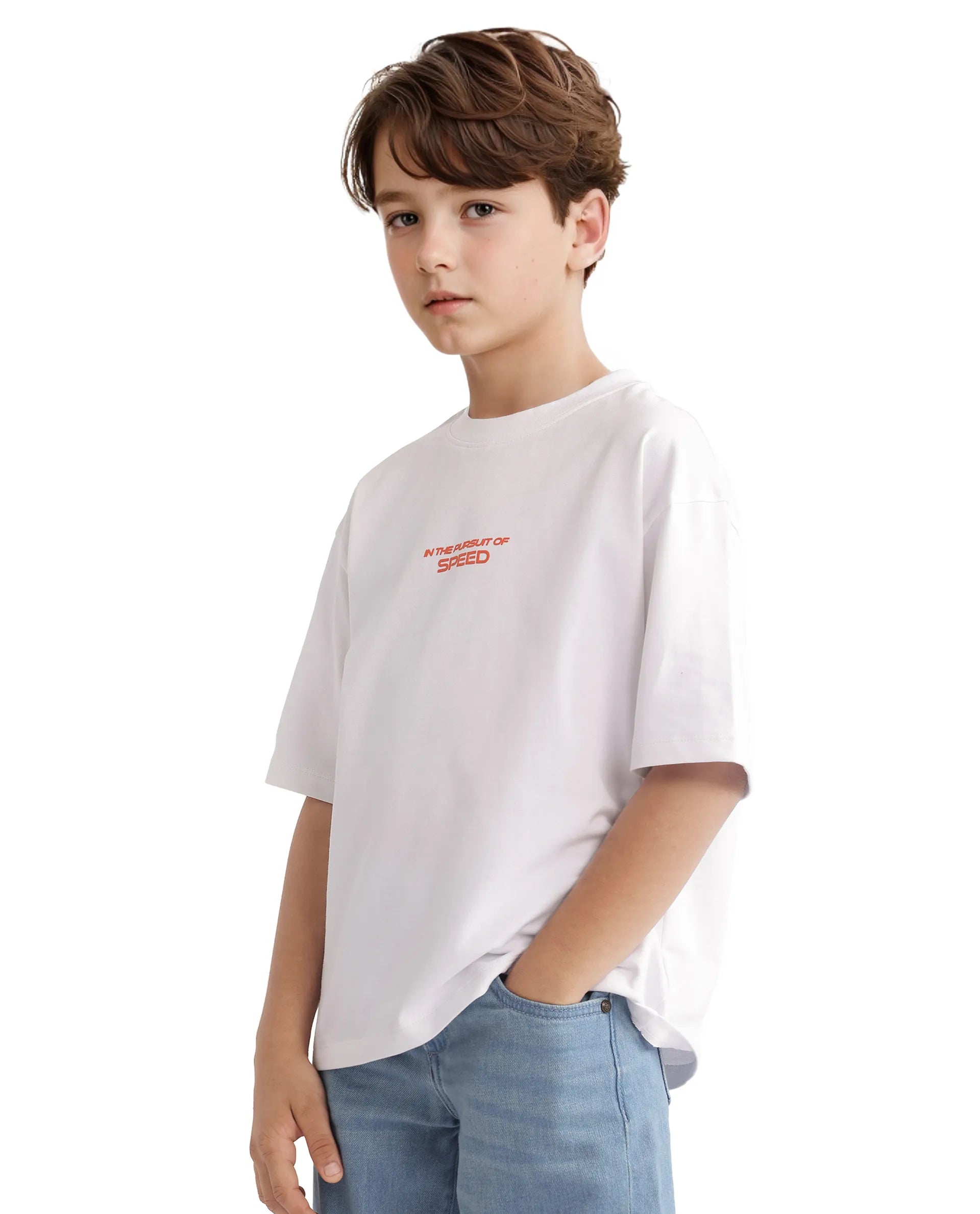 Rare Ones Kids Race Off White Cotton Half Sleeve Slip-On Printed Boxy Fit T-Shirt