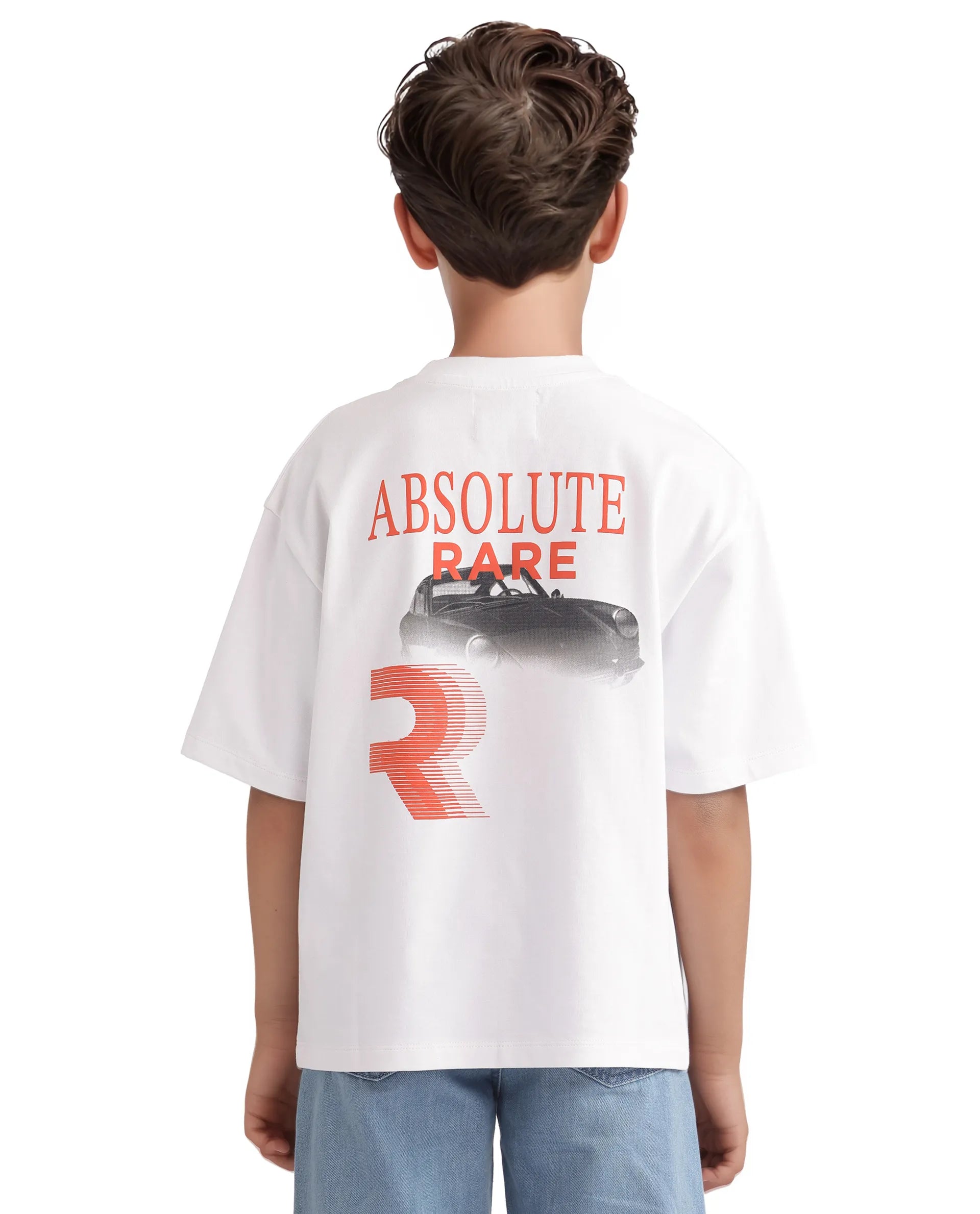 Rare Ones Kids Race Off White Cotton Half Sleeve Slip-On Printed Boxy Fit T-Shirt