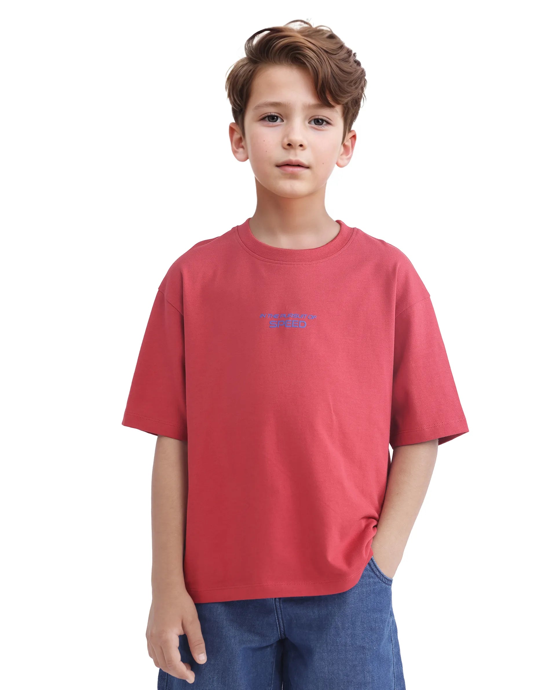 Rare Ones Kids Race Red Cotton Half Sleeve Slip-On Printed Boxy Fit T-Shirt