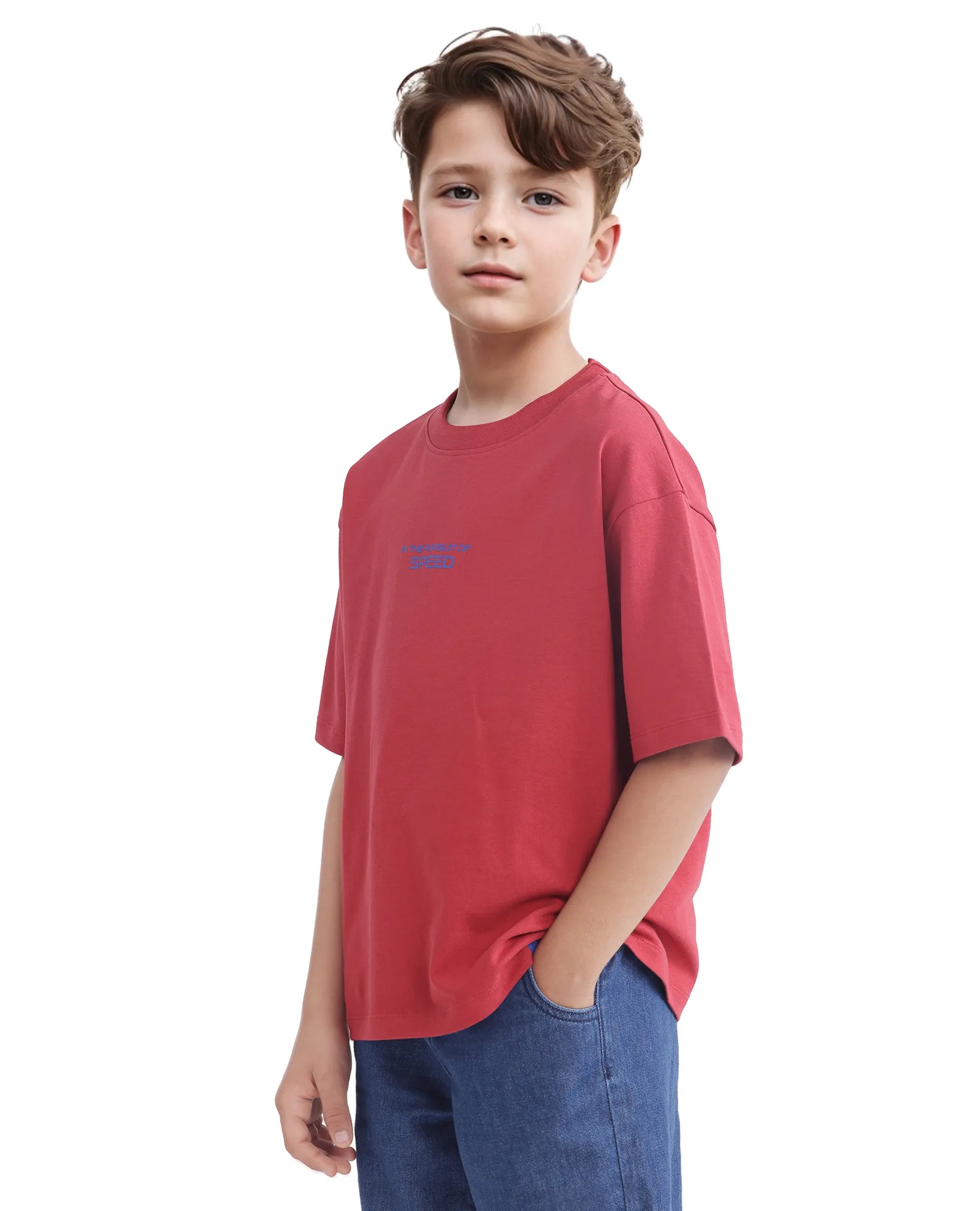 Rare Ones Kids Race Red Cotton Half Sleeve Slip-On Printed Boxy Fit T-Shirt