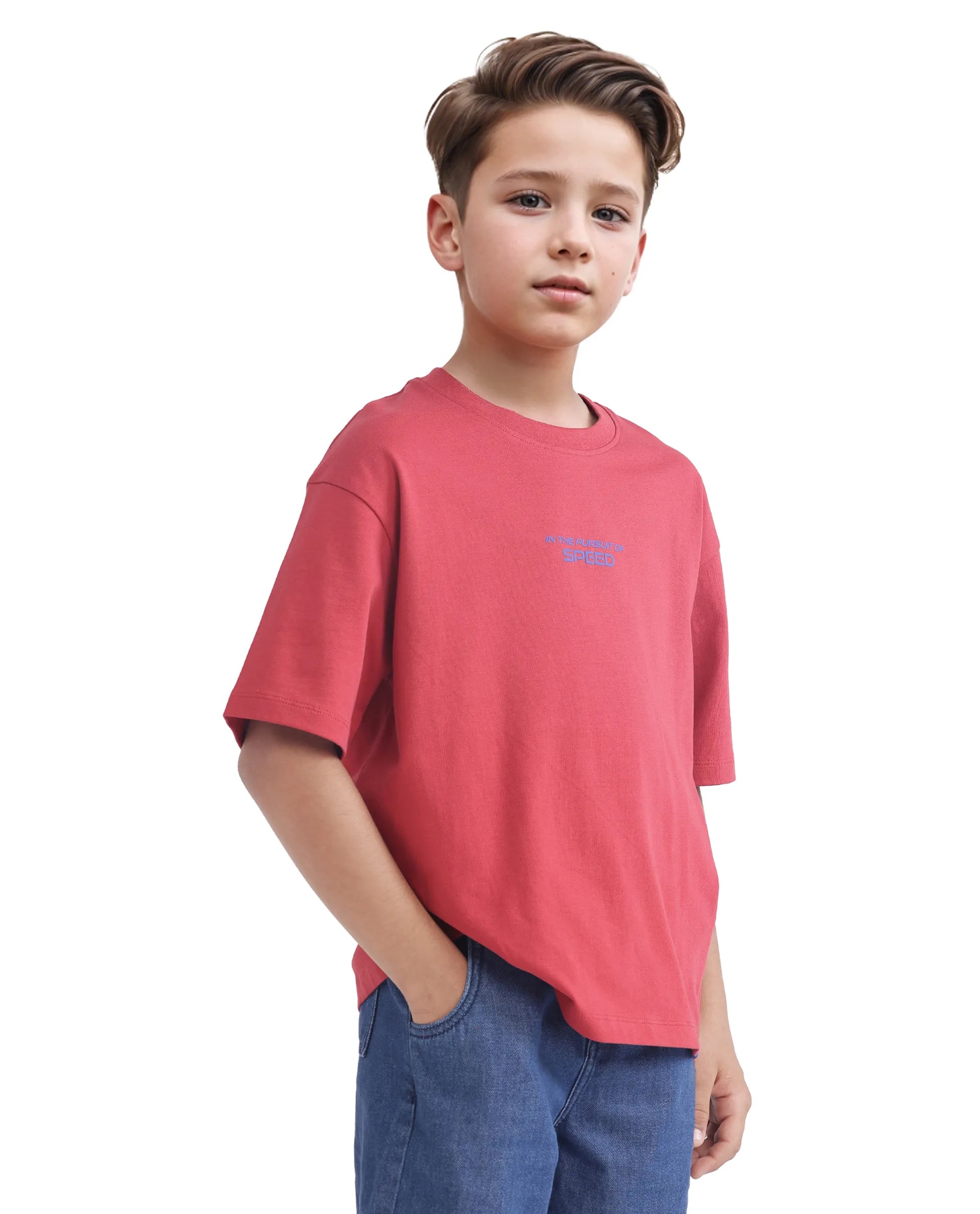 Rare Ones Kids Race Red Cotton Half Sleeve Slip-On Printed Boxy Fit T-Shirt
