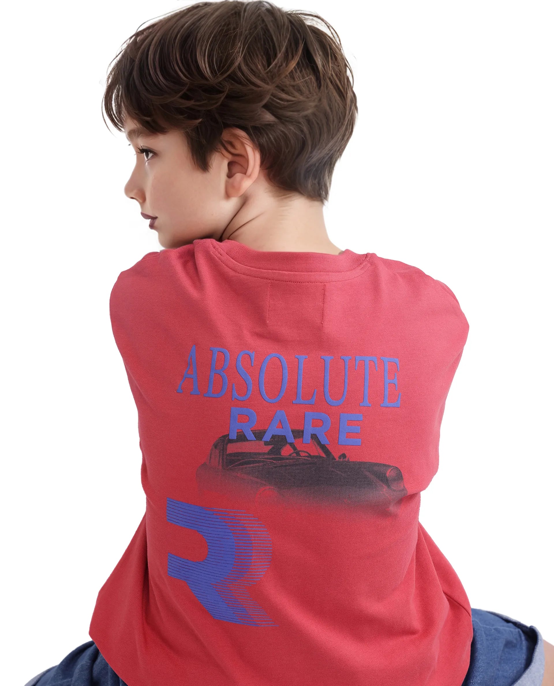 Rare Ones Kids Race Red Cotton Half Sleeve Slip-On Printed Boxy Fit T-Shirt