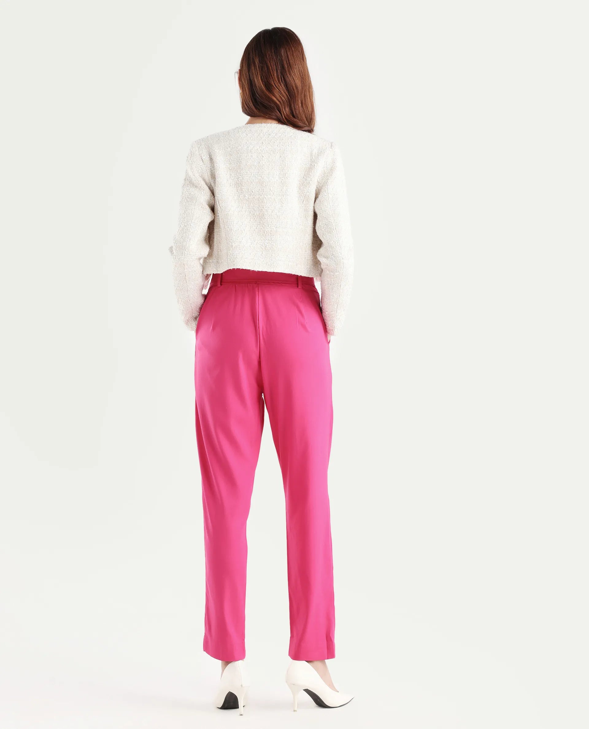 Rareism Women's Rachel Pink Polyester Blend Plain Ankle Length Tailored Trouser