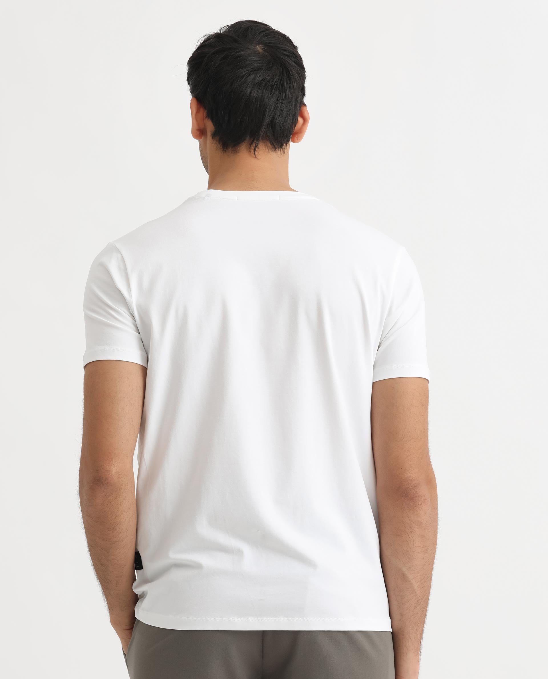 Rare Rabbit Men's Radd White Crew Neck Logo Printed Half Sleeves Slim Fit T-Shirt