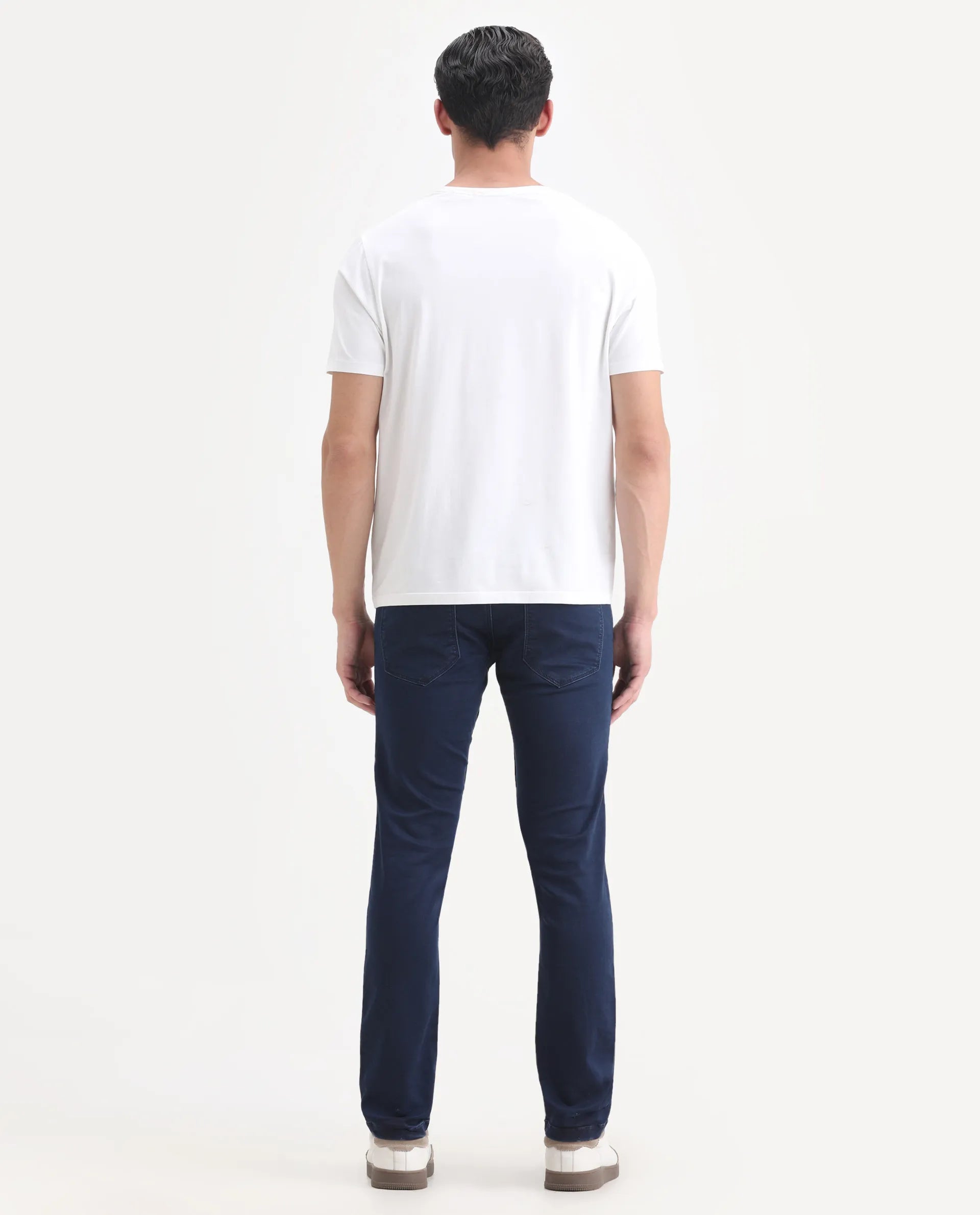 Rare Rabbit Men's Radley Blue Cotton Plain Hawk Slim Fit Jeans