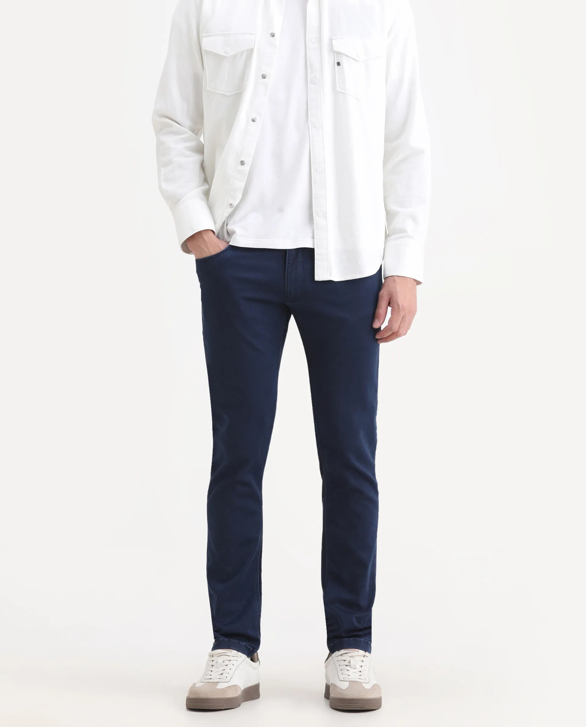 Rare Rabbit Men's Radley Blue Cotton Plain Hawk Slim Fit Jeans