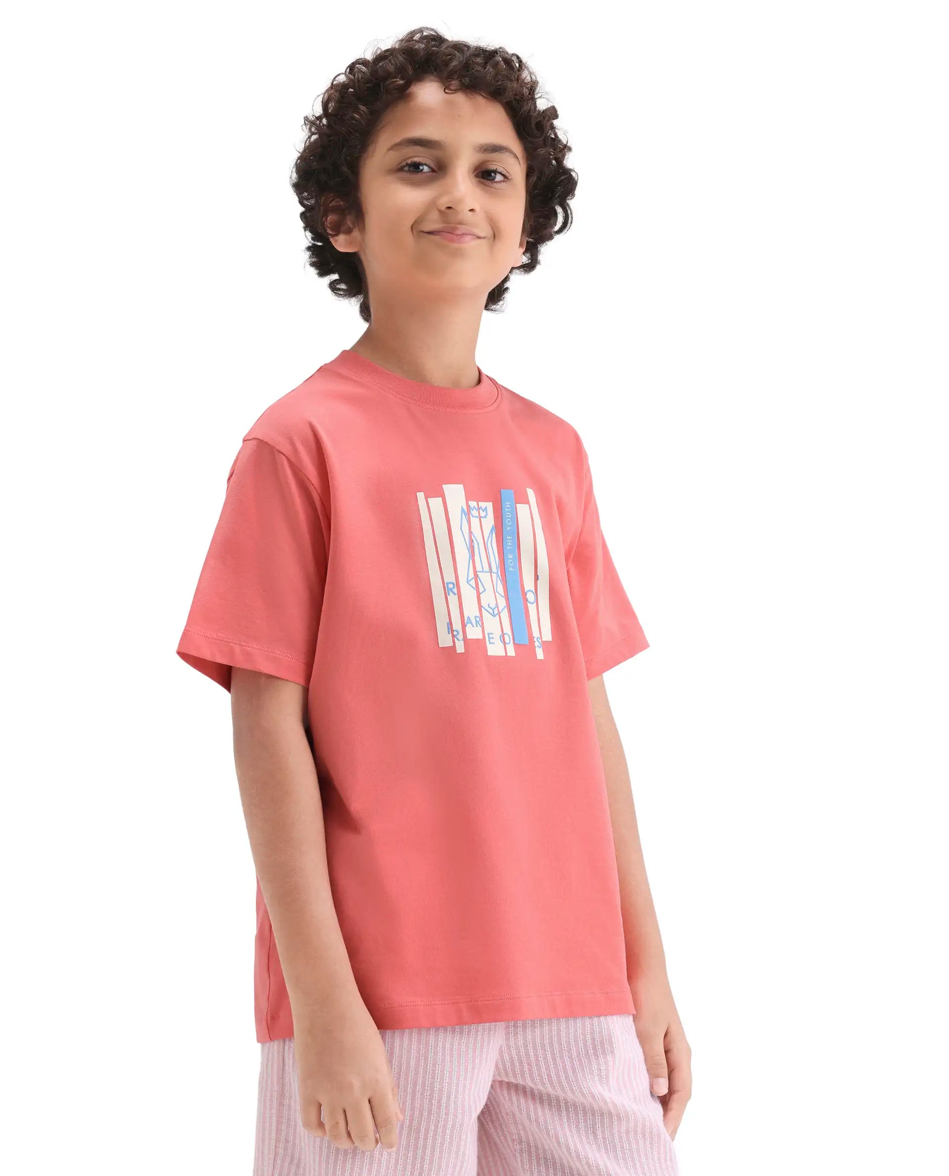 Rare Ones Kids Rafe Dark Peach Cotton Blend Pull-On Closure Hd Print Regular Fit T-Shirt