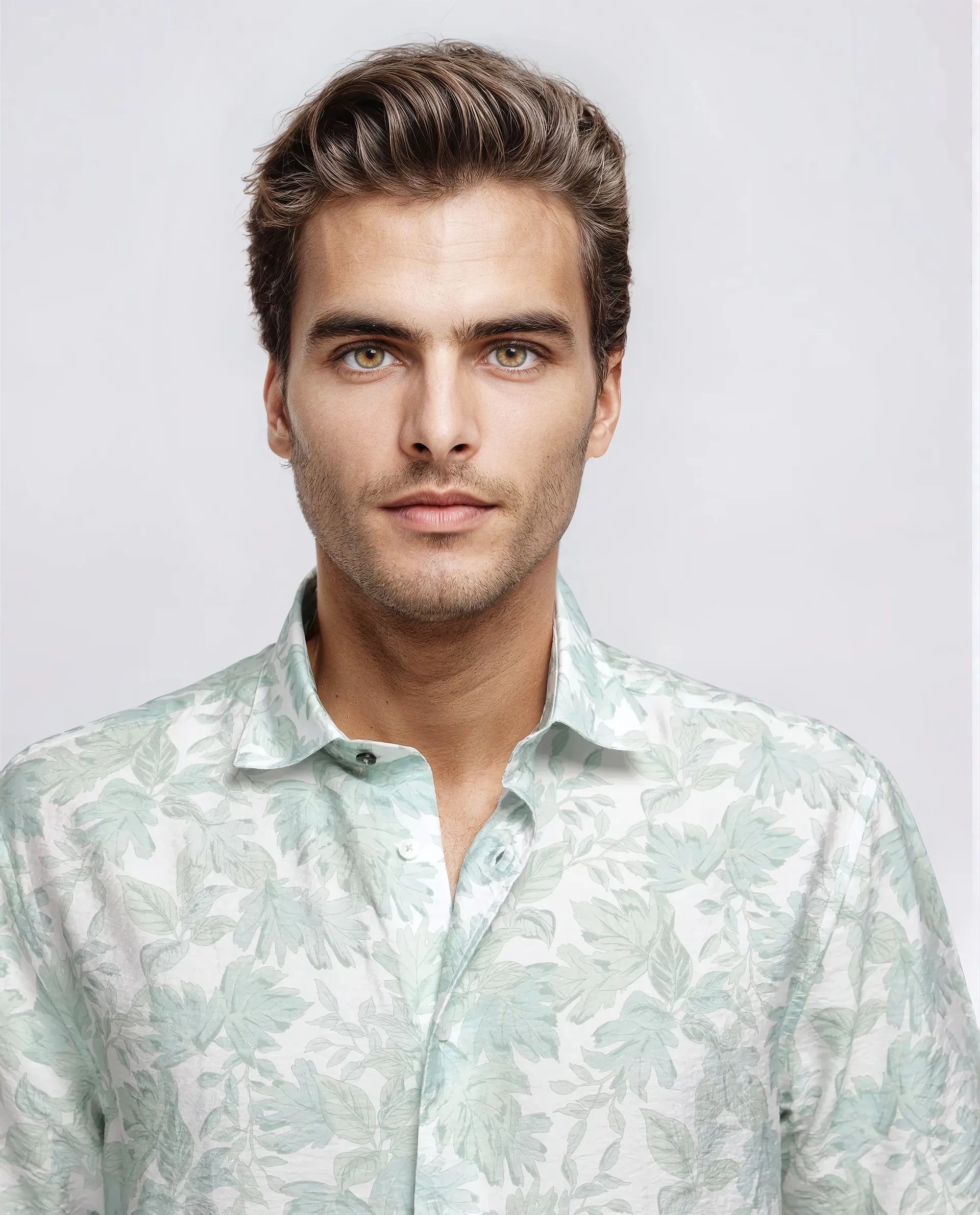 Rare Rabbit Men's Rage Pastel Green Viscose Blend Tropical Print Regular Fit Half Sleeve Collared Shirt