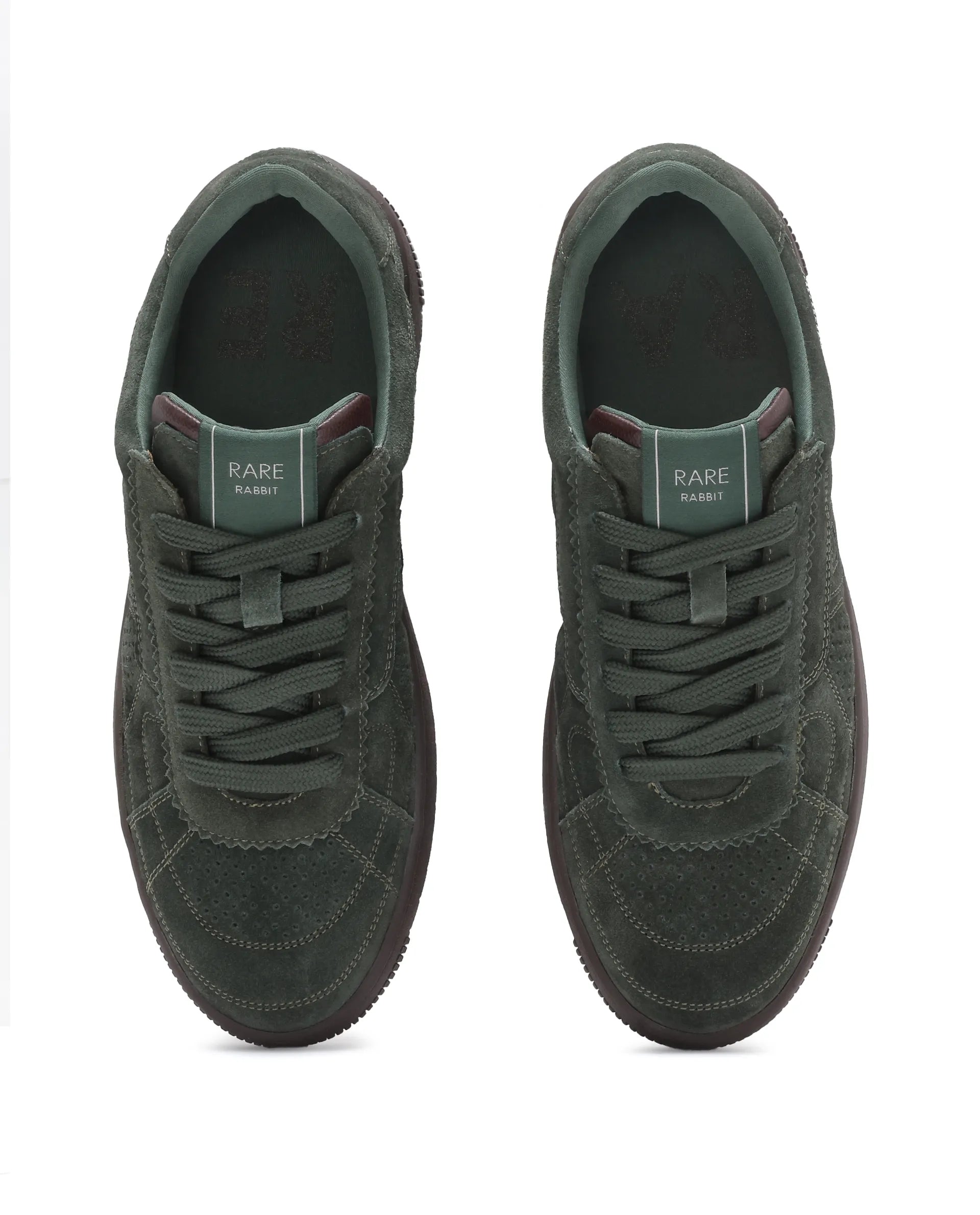 Rare Rabbit Men's Ragno Green Genuine Suede Leather Low-Top Lace Up Sneaker Shoes