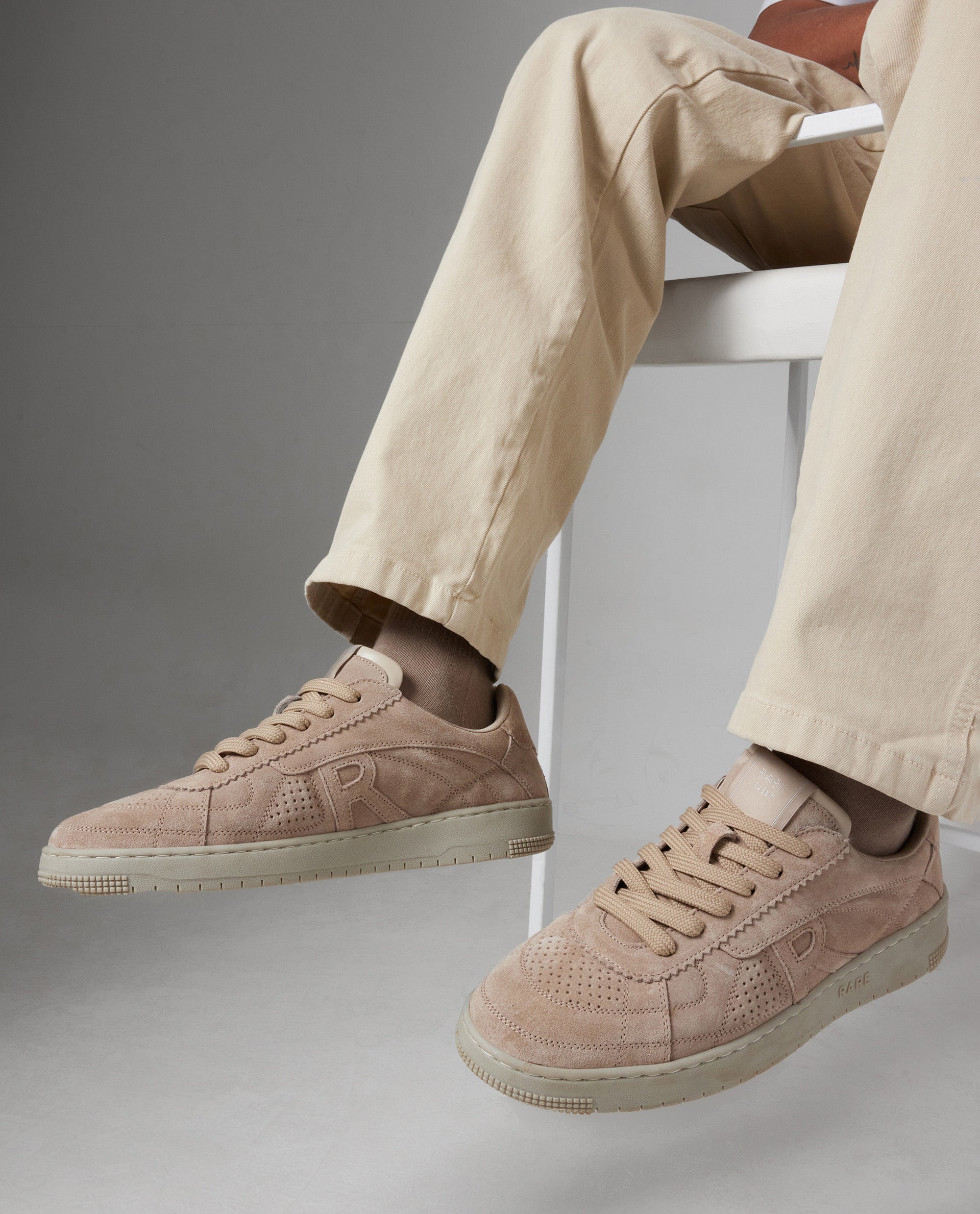 Rare Rabbit Men Ragno Biege Genuine Suede Leather Low-Top Lace Up Sneaker Shoes