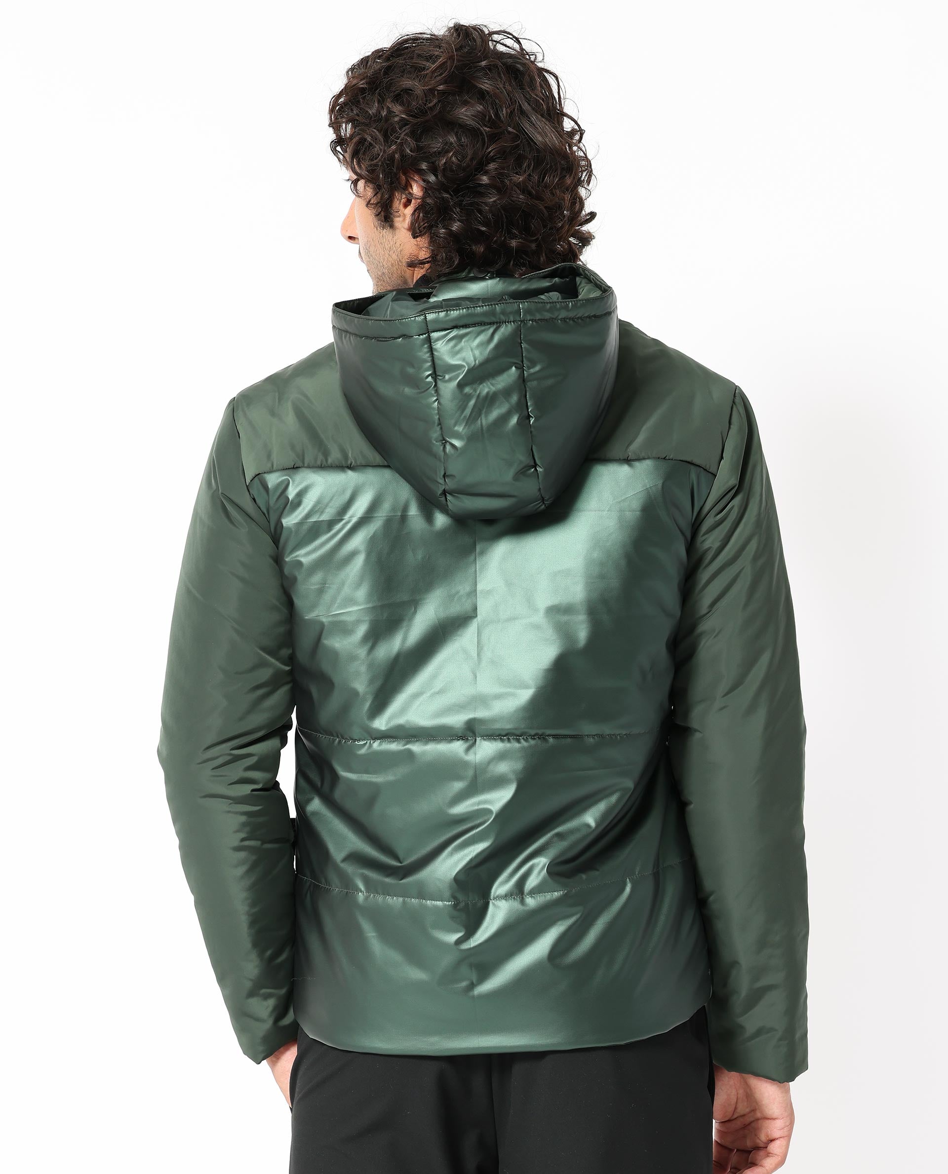 Rare Rabbit Men's Ragon Dark Green Two-Tone With Detachable Hood Metallic Jacket