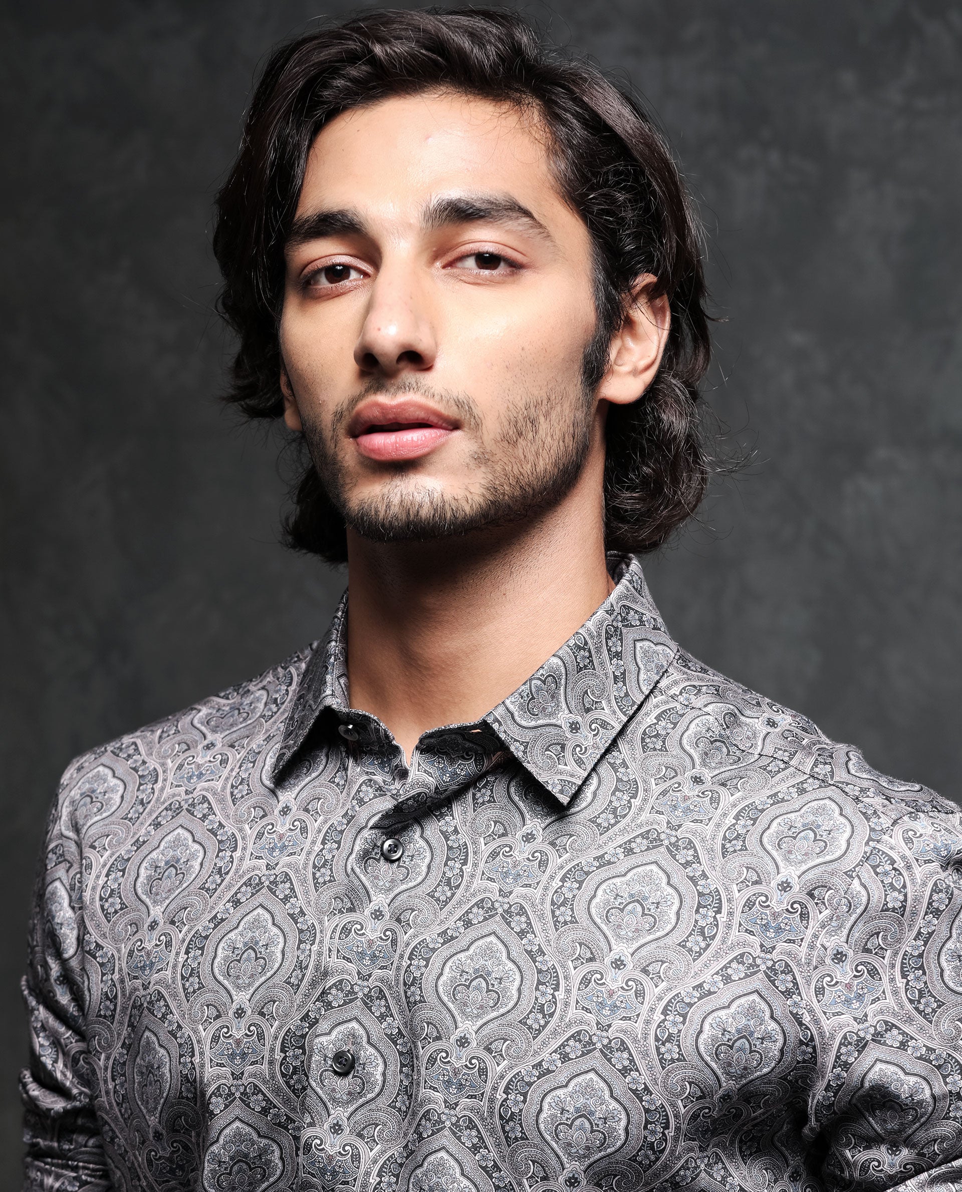 Rare Rabbit Men's Raja Black Cotton Modal Fabric Geometric Paisley Print Full Sleeves Shirt