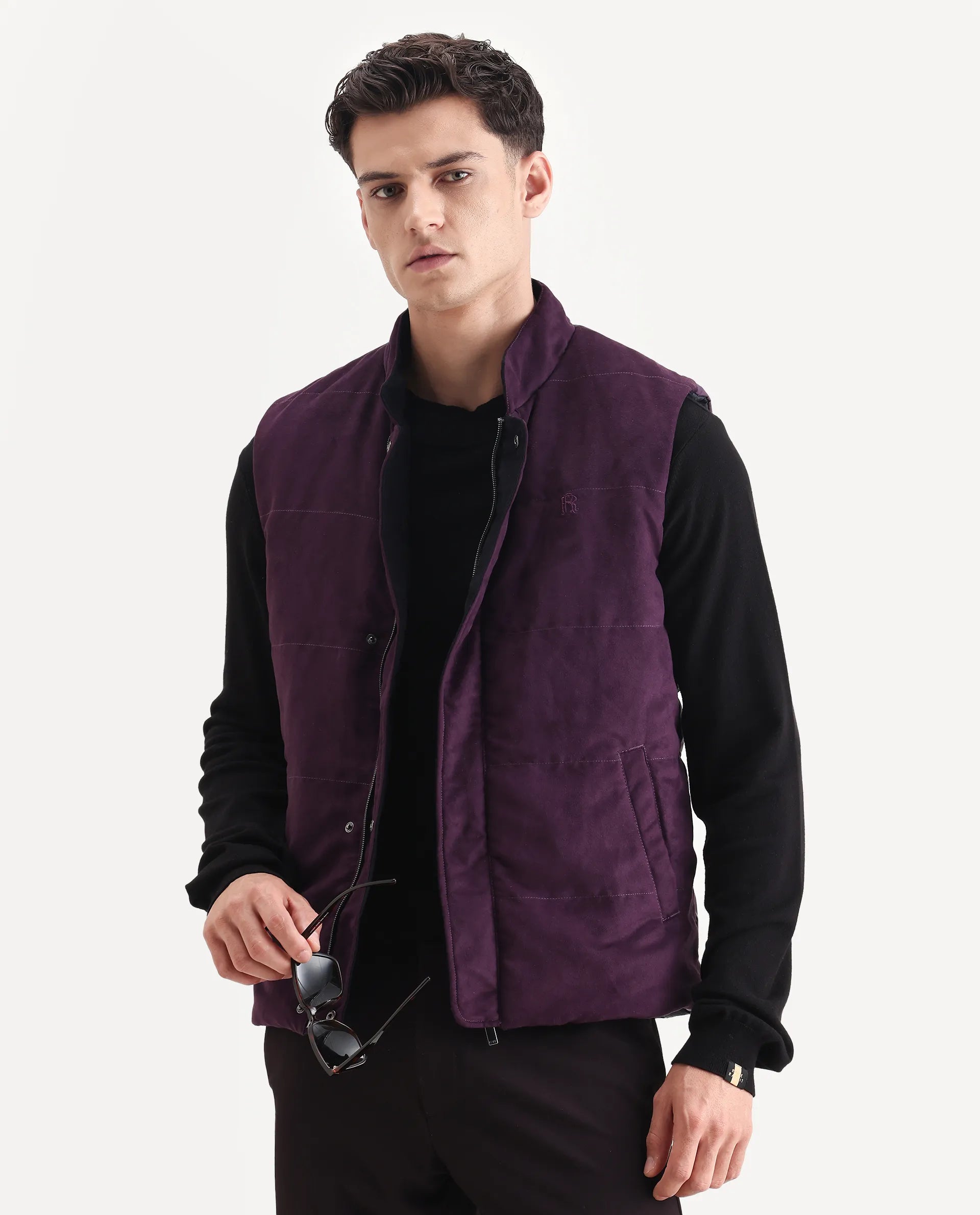 Rare Rabbit Men's Raldo-25 Purple Polyester Blend Fabric High Neck Regular Fit Plain Jacket