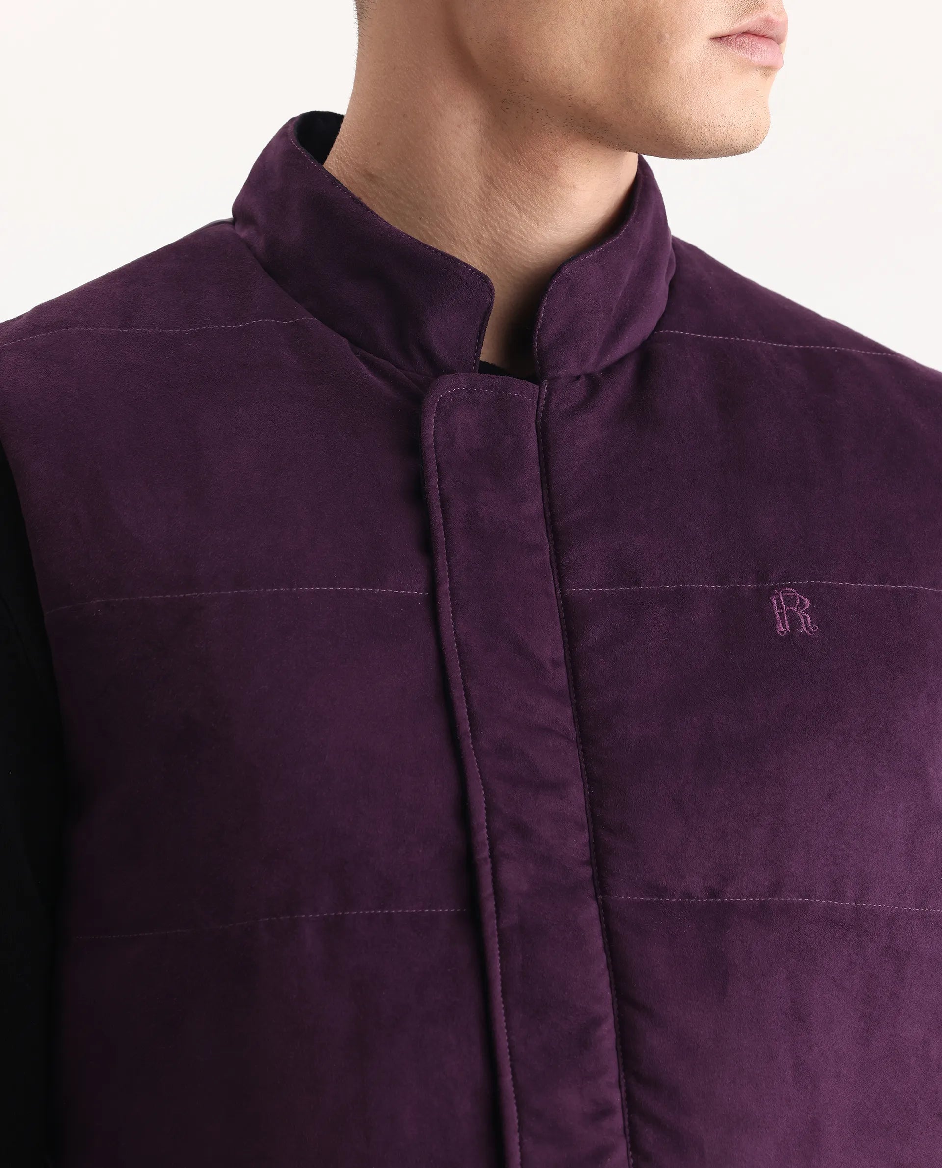 Rare Rabbit Men's Raldo-25 Purple Polyester Blend Fabric High Neck Regular Fit Plain Jacket